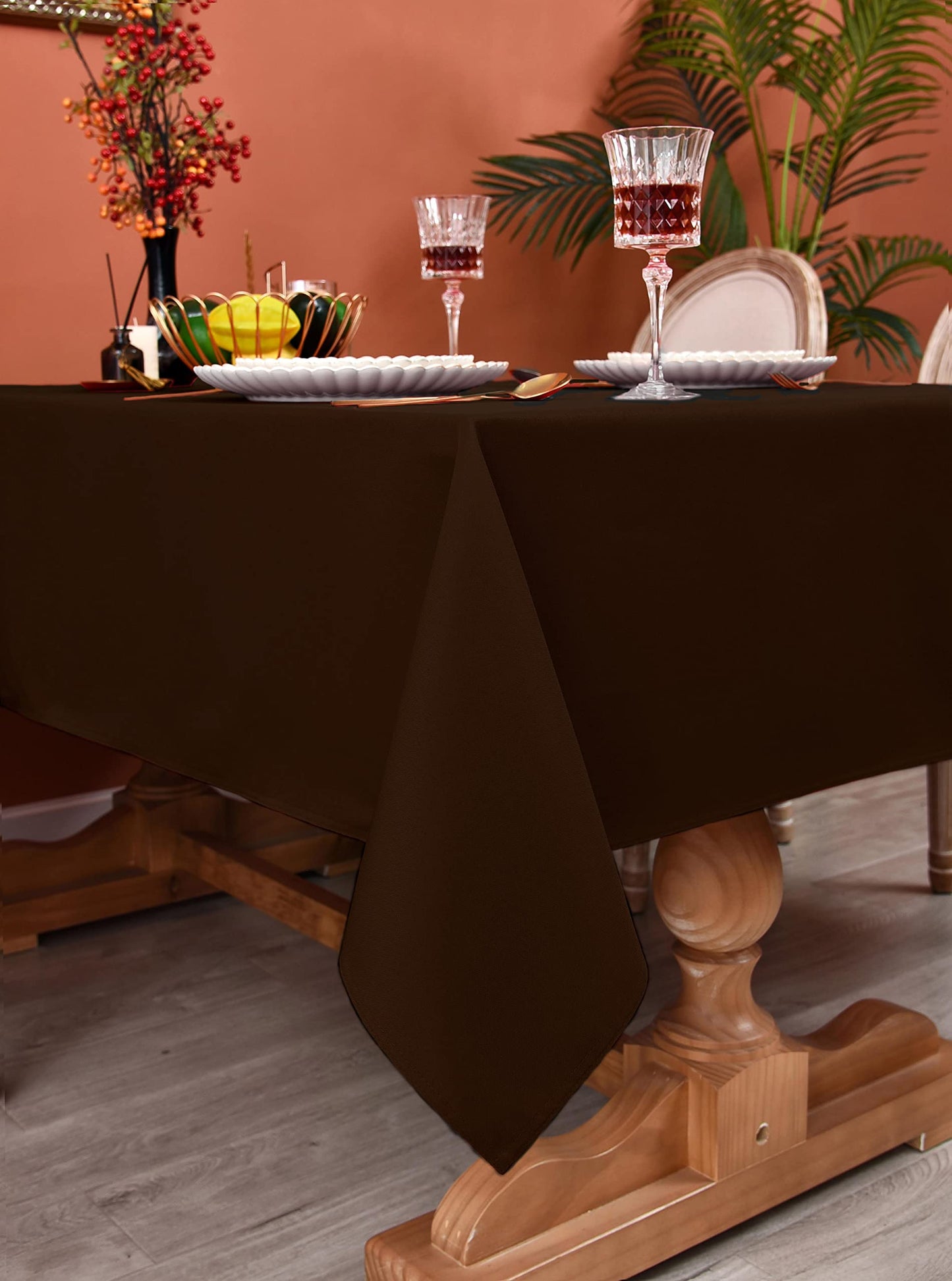 MEANMOY Brown 210 GSM Water & Stain Resistant Rectangle Tablecloth for 4 Foot Table - Solid 60 x 84 Inch Rectangular Table Cloth in Wrinkle Free Washable Polyester Fabric for Wedding, Party, Banquet
