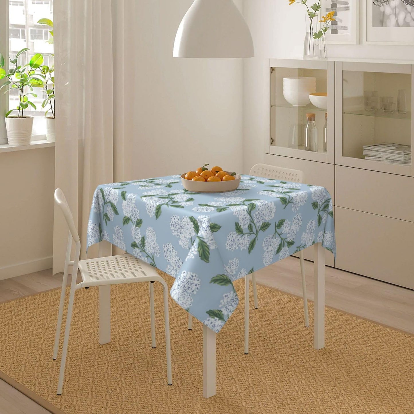 Light Blue Floral Square Tablecloth 54x54 Inch Blue Green Hydrangea Flower Table Cloth Spring Summer Holiday Table Covers Polyester Indoor Outdoor Farmhouse Tablecloths for Kitchen Dining Party