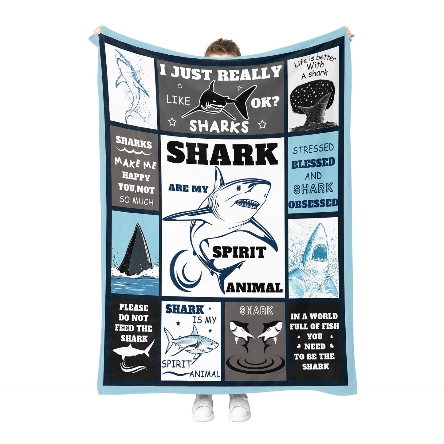 Hohoto Ocean Shark Blanket Gifts for Adults Men Women Boys Girls Birthday Christmas Halloween Easter Father's Day Dad Husband Boyfriend Son Throw Blanket 50"x60"