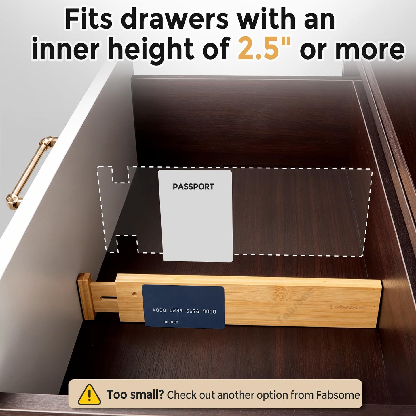 Fabsome Drawer Divider 6 Pack, Bamboo Dresser Organizers for Clothes Socks Underwear Baby Clothing, Wooden Separators for Nursery Organization Adjustable from 12.5'' to 17'' with Soft Foam Ends