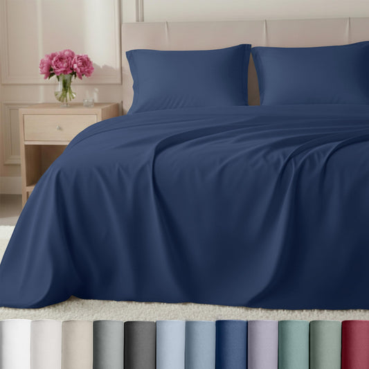 California Design Den King Size Sheets Set Cotton - Luxury Hotel 800 Thread Count Sateen, Natural 100% Cotton King Bed Sheets, Deep Pockets for a Snug Fit, Durable Bedding - Classic Blue