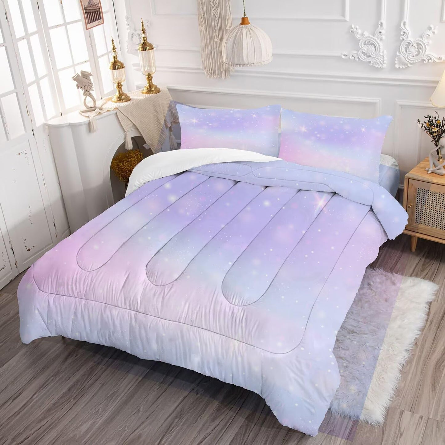 kxry Purple Galaxy Comforter Set Full Size Dreamy Soft Duvet Bedding