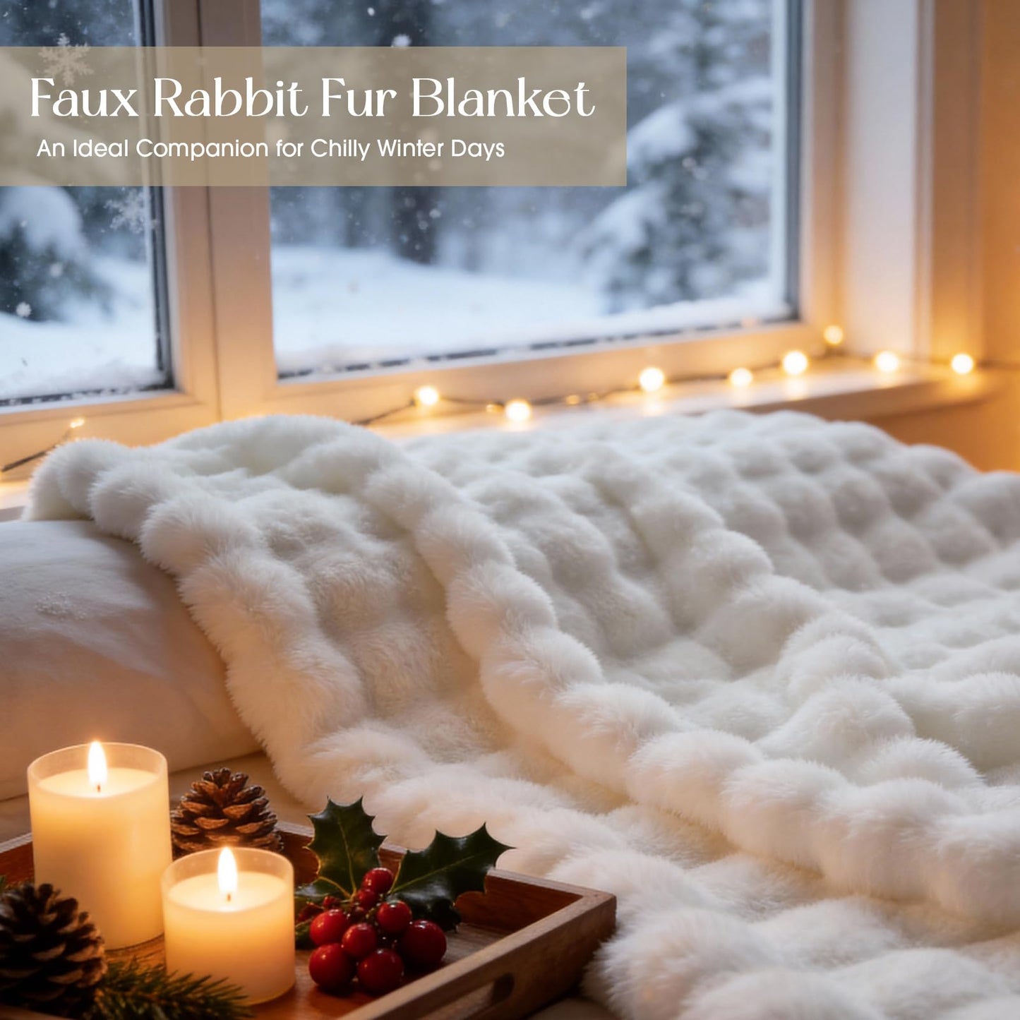 BEDCOOL Luxury Fluffy Faux Fur Throw Blanket, Soft Plush Thick Minky Bubble Blanket for Couch Sofa Bedroom Living Room, Perfect Home Decor Gift for Women, 50 * 60 in,White