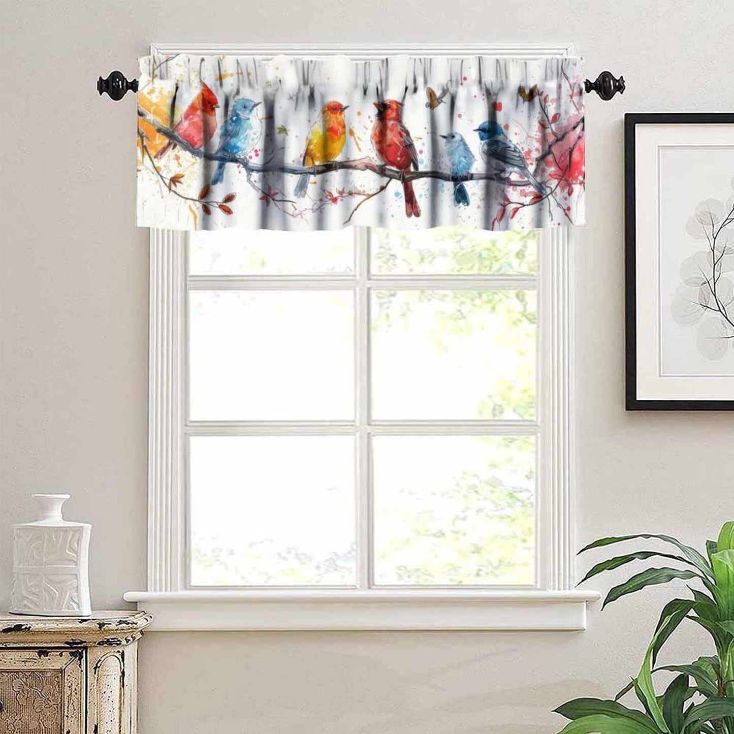 Yearn Jear Spring Bird Flowers Kitchen Curtain Valance,Floral Nature Animal Colorful Birds Rod Pocket Curtain Valance for Kitchen, Bathroom, Living Room, Bedroom 54 X 18 inch 1 Panel