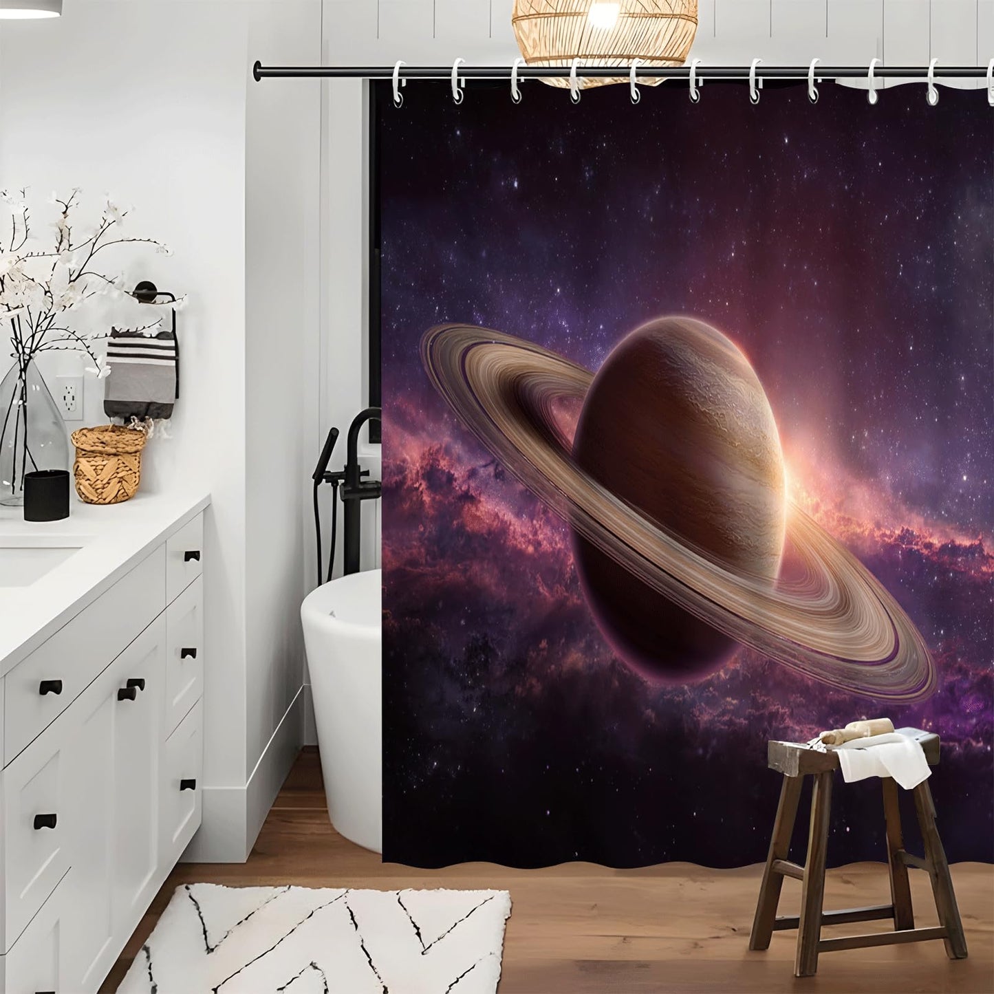 ZROLUW Saturn Waterproof Curtain 72" W x 72" L Starry Sky Galaxy Planet Polyester Fabric Cloth Shower Curtains for Bathroom Decoration