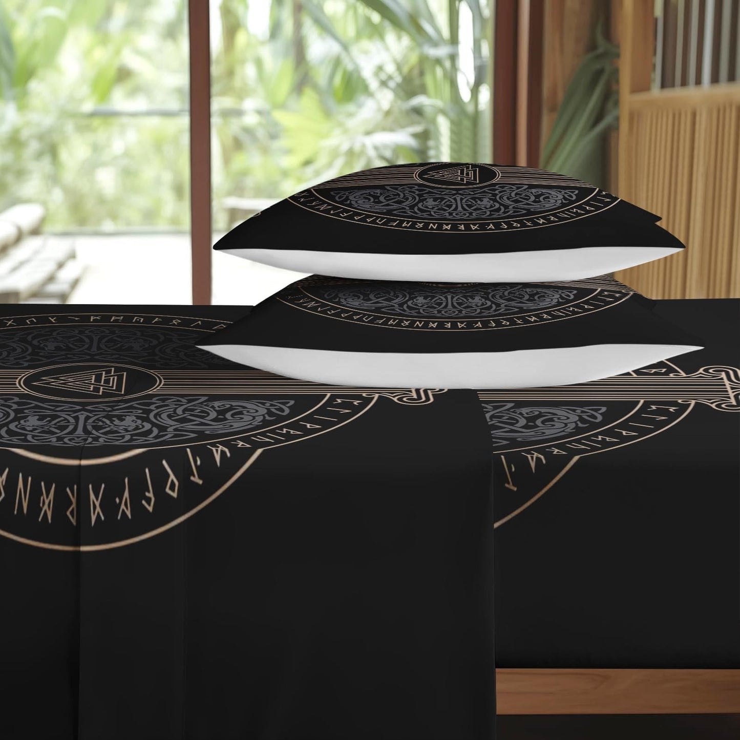 Pamnest Twin Size Bed Sheet Sets, Tree Viking Norse Soft Microfiber 3 Pcs Bedding Sets for Kids and Adults Bedroom Bed Decor, Medieval Gothic Flat, Fitted Sheet and Pillowcases