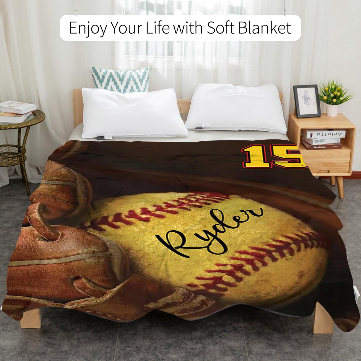 Dyoart Custom Baby Softball Blanket with Name Number: Personalized Fluffy and Warm Gift for Baby Toddler Kids and Adults Birthday Skin-Friendly Flannel Fabric(50"x60")