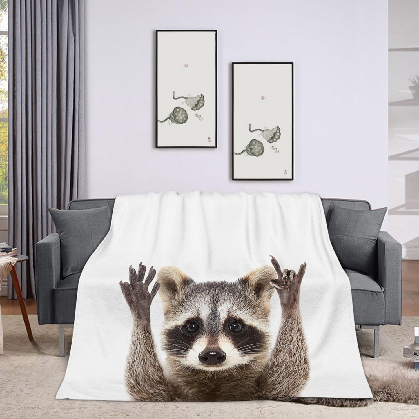 Throw Blanket 50x60 Inch,Funny Cute Raccoon Cozy Soft Lightweight Fuzzy Flannel Blanket 60x50 Inch Suitable for Couch Bed Sofa Living Room in All Seasons