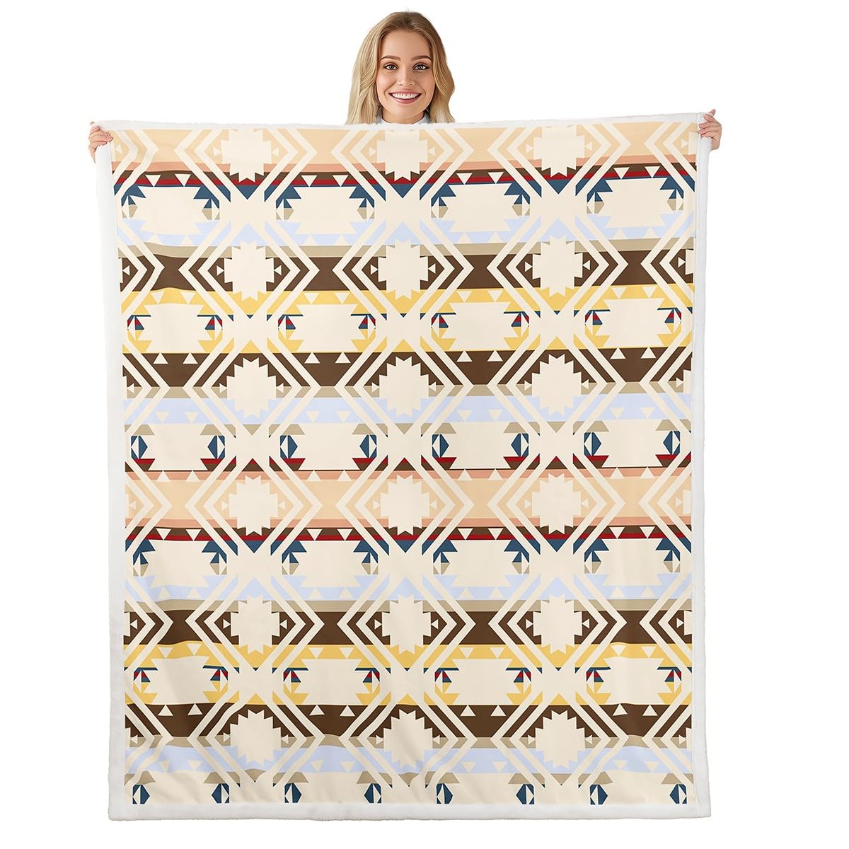 Feelyou Aztec Sherpa Blanket Western Decor Fleece Throw Blanket Bohemian Plush Blanket for Bed Sofa Couch for Kids Boys Girls Southwestern Fuzzy Blanket Kids Bedroom Decor 40"x50"