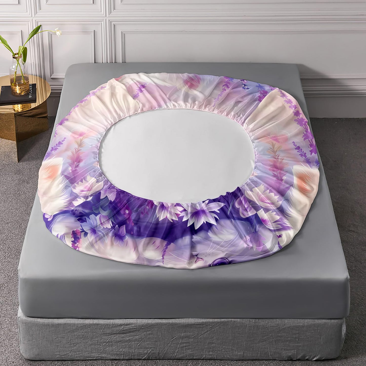 UEVBF Cat Fitted Sheet Toddler Bedding Set Twin Size,Floral Bedding Animal Themed Fitted Sheet for Kids Girls Bedroom Decor Aesthetic,Cute Kids Bedding Fitted Sheet,1 Fitted Sheet+2 Pillowcases.