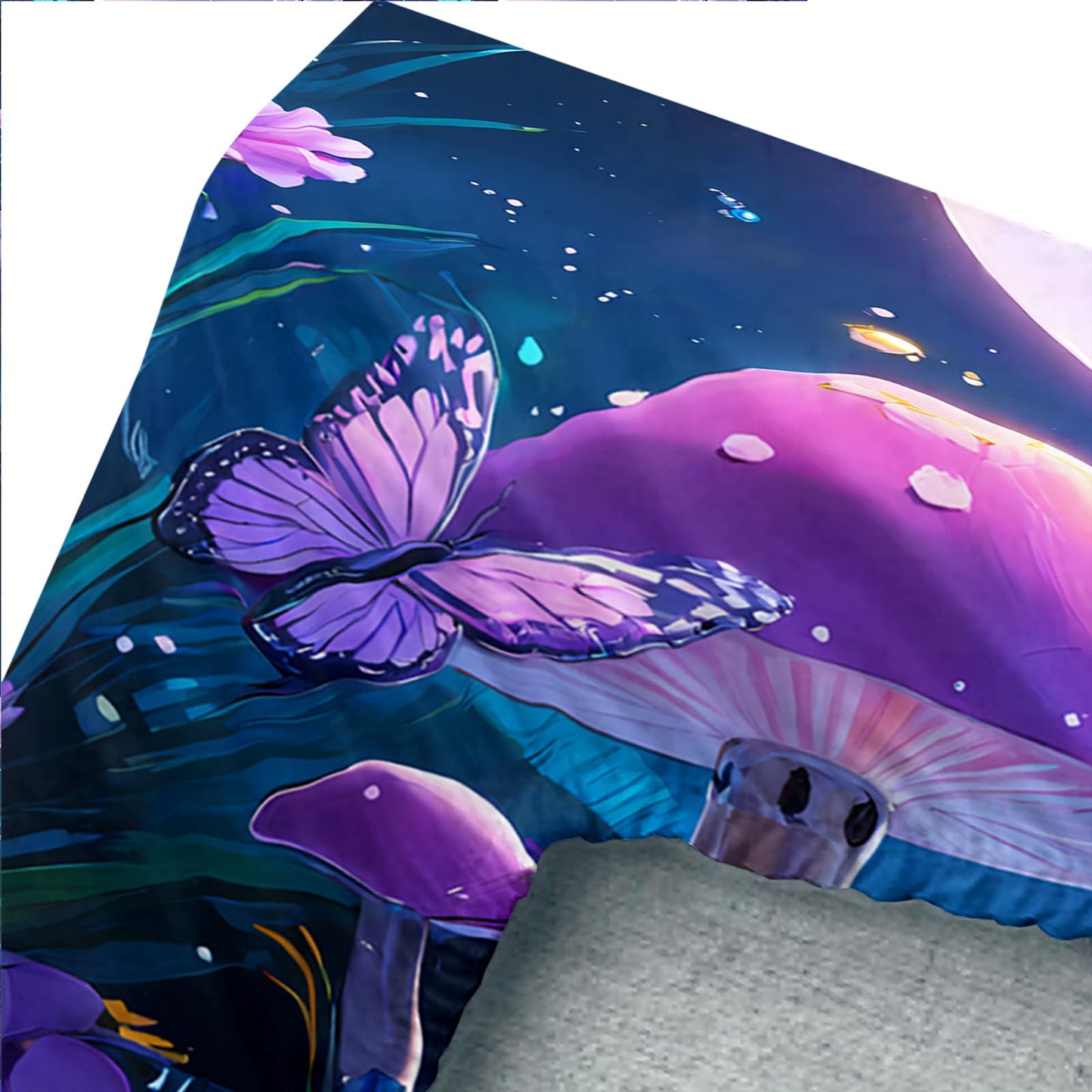 AILONEN Beautiful Fairy Girls Fitted Sheet Set Full Size, Purple Floral Butterfly Fairy Bedding Set,3-Piece Magic Mushroom Flower Fitted Sheet with 2 Pillowcases