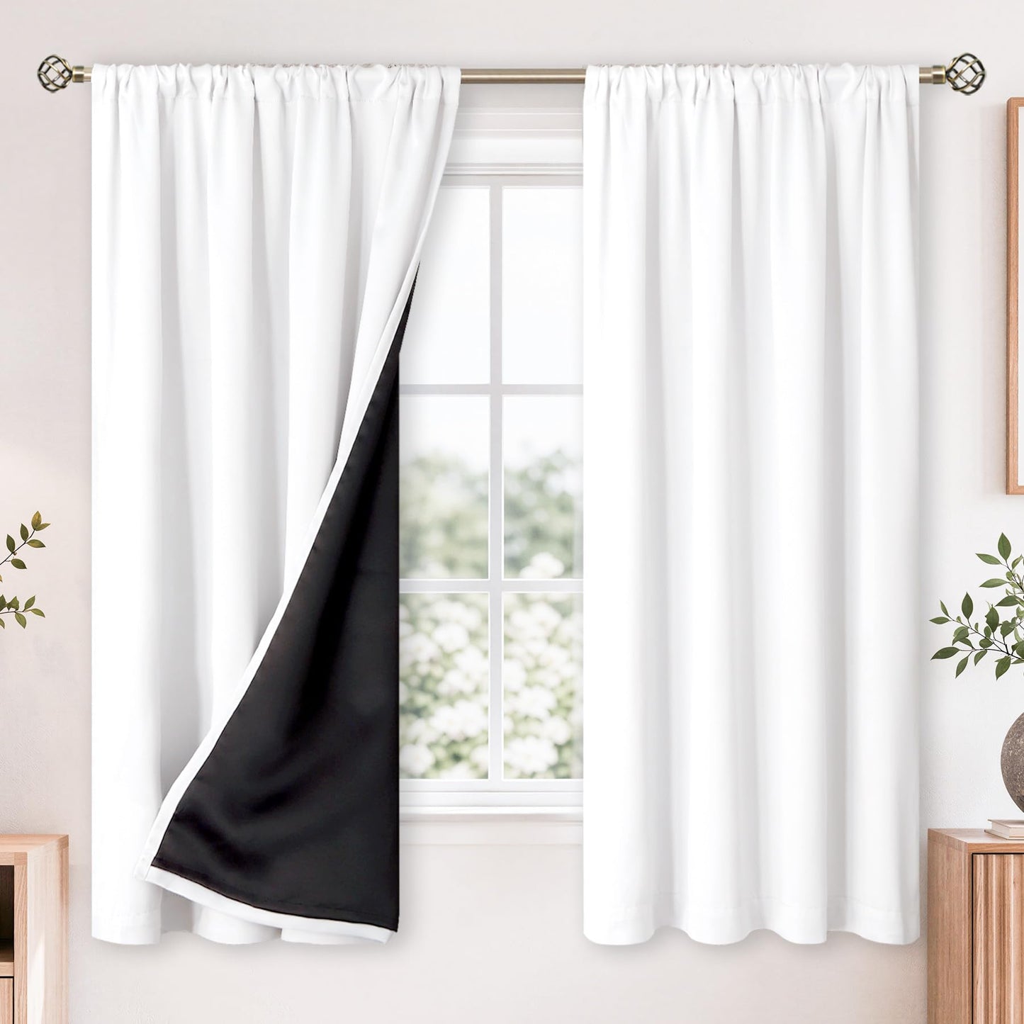 BGment White Blackout Curtains for Bedroom 63 Inch Long - Thermal Insulated Black Out Curtains Room Darkening Soundproof Rod Pocket Window Curtains for Living Room, Each Drape Panel 52 Inch Wide
