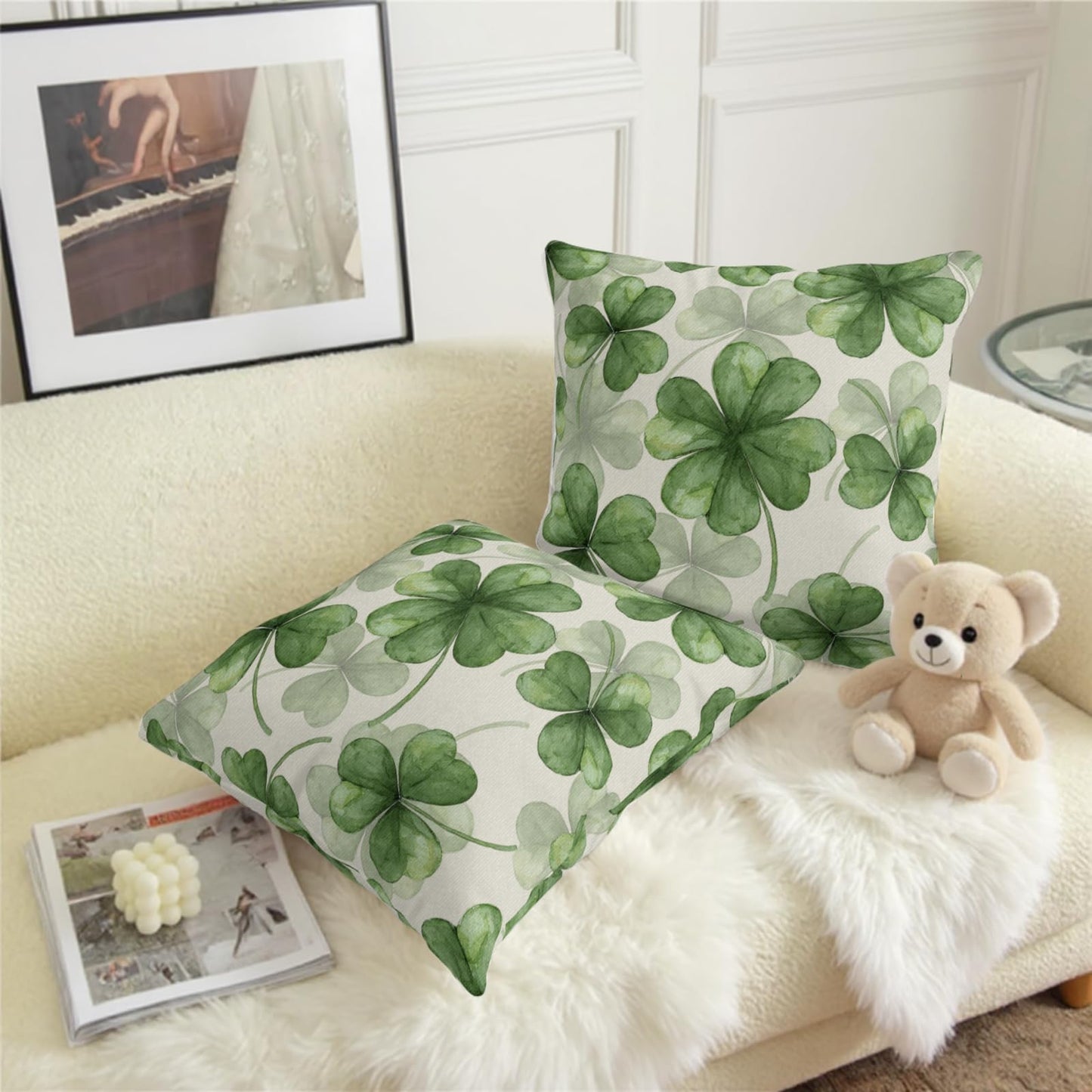 ABSOP St. Patrick's Day Pillow Covers 18x18 Inch Green Shamrock Pattern Decorative Throw Pillow Covers Set of 2 Holiday Pillowcases for Sofa Couch Home Party Bedroom Decor