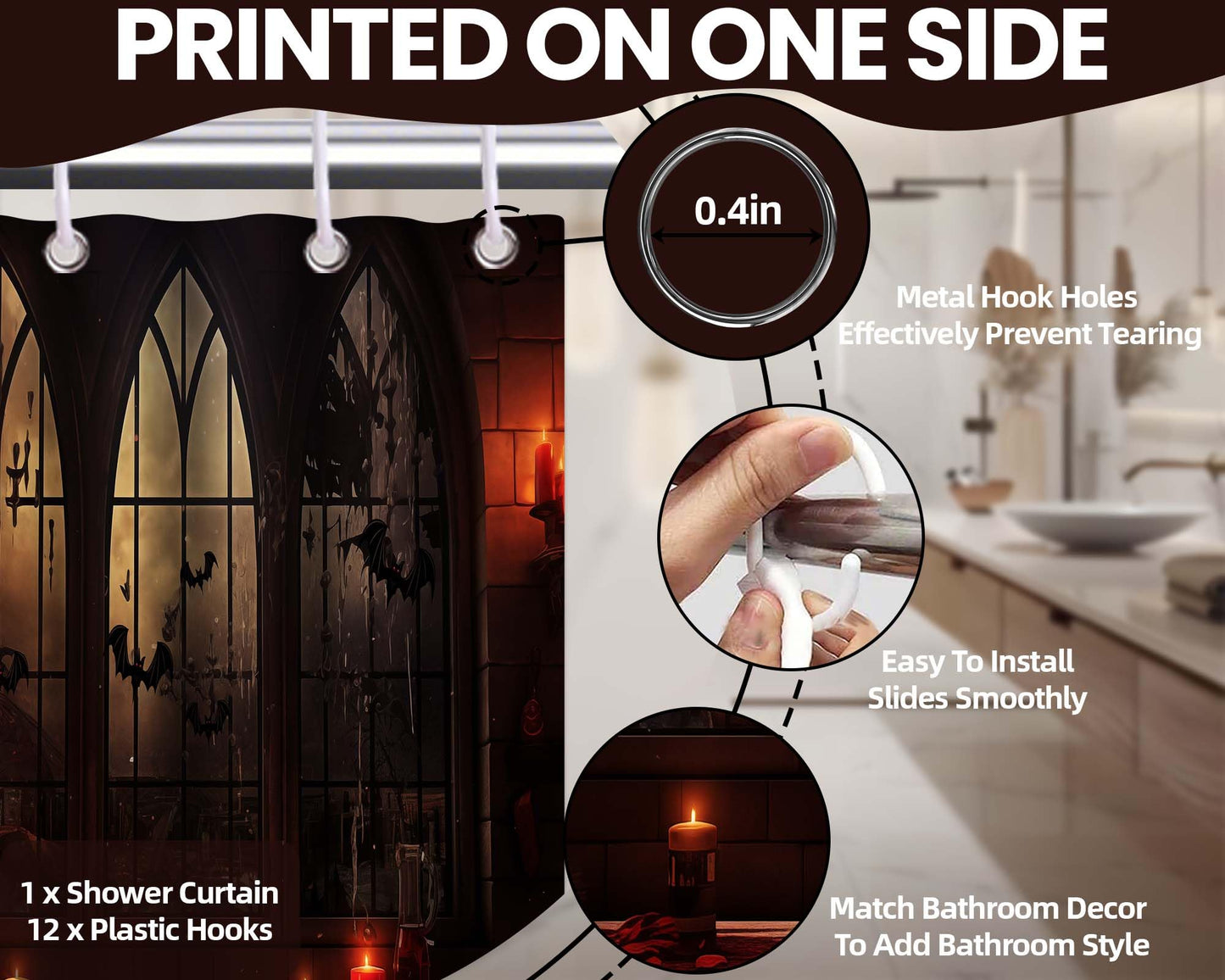 Lvetong Gothic Haunted Mansion Shower Curtain, 70" W x 72" L