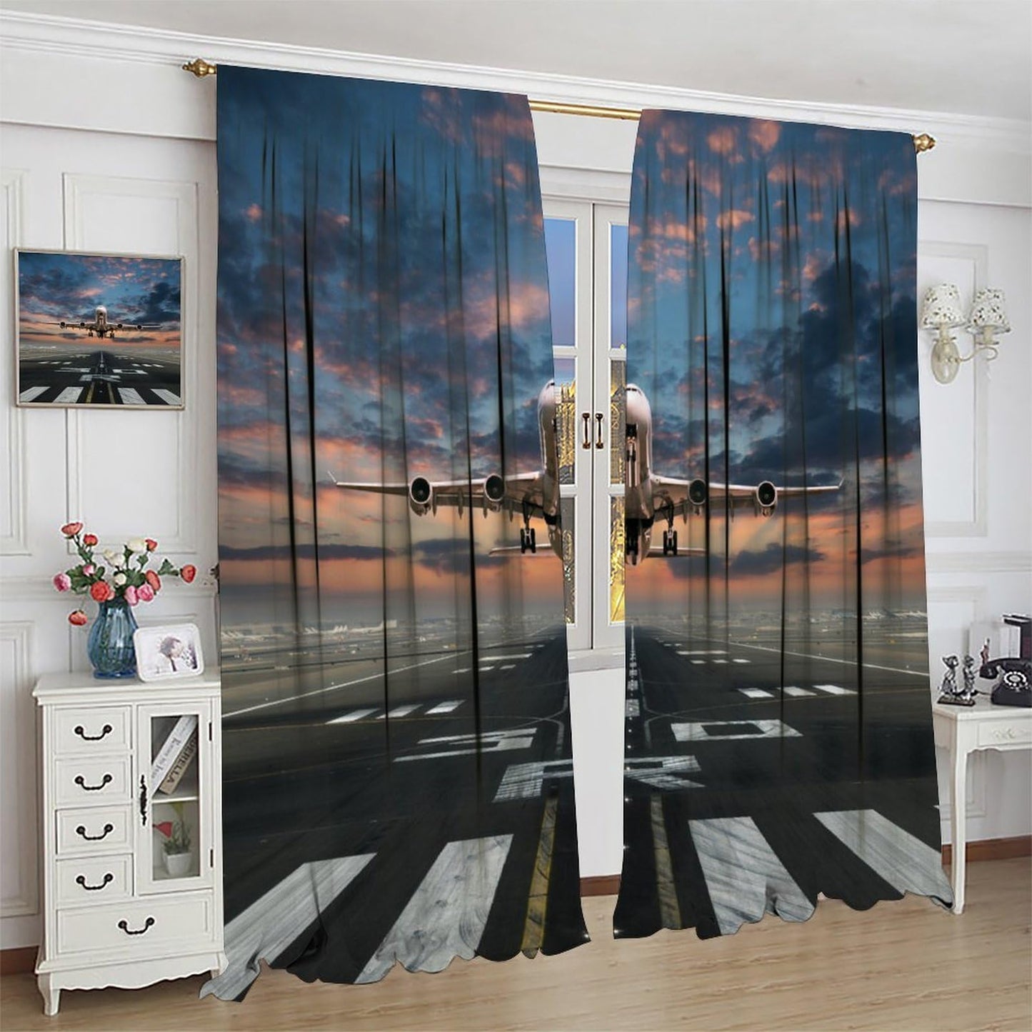 AAVEUP Airplane Curtains Airport Plane Flying Air Force Runway American Modern Military Windows Treatments Rod Pocket Drapes for Kids Boys Living Room Bedroom Kitchen 42x45in