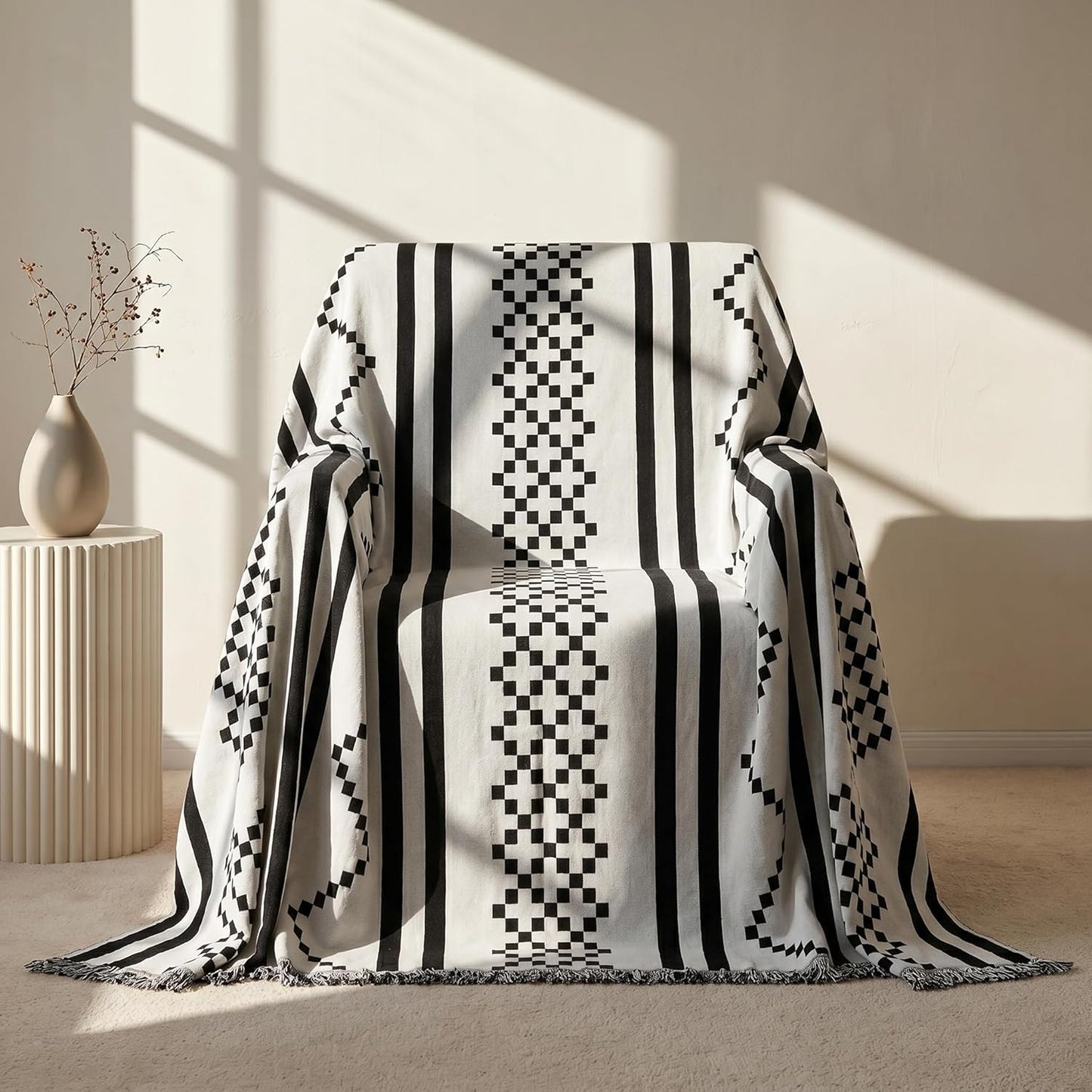 amorus Bohemian Throw Blankets,Throw Blanket Chenille Jacquard Tassels Soft Throws Cover for Couch, Bed,Outdoor Camping Picnic Car Travel Warm & Cozy for Seasons, Pattern II(63"*71")