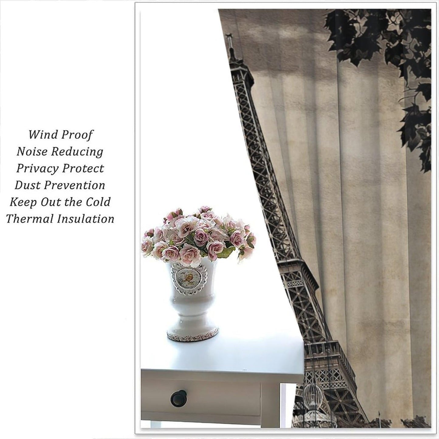 Wallira Paris Eiffel Tower Curtains European Famous Place Cityscape Scene Paris Landmark Decor Rod Pocket Window Treatments for Girl Women Aldult Bedroom Living Office Restaurant Drapes 41" W X 45" L