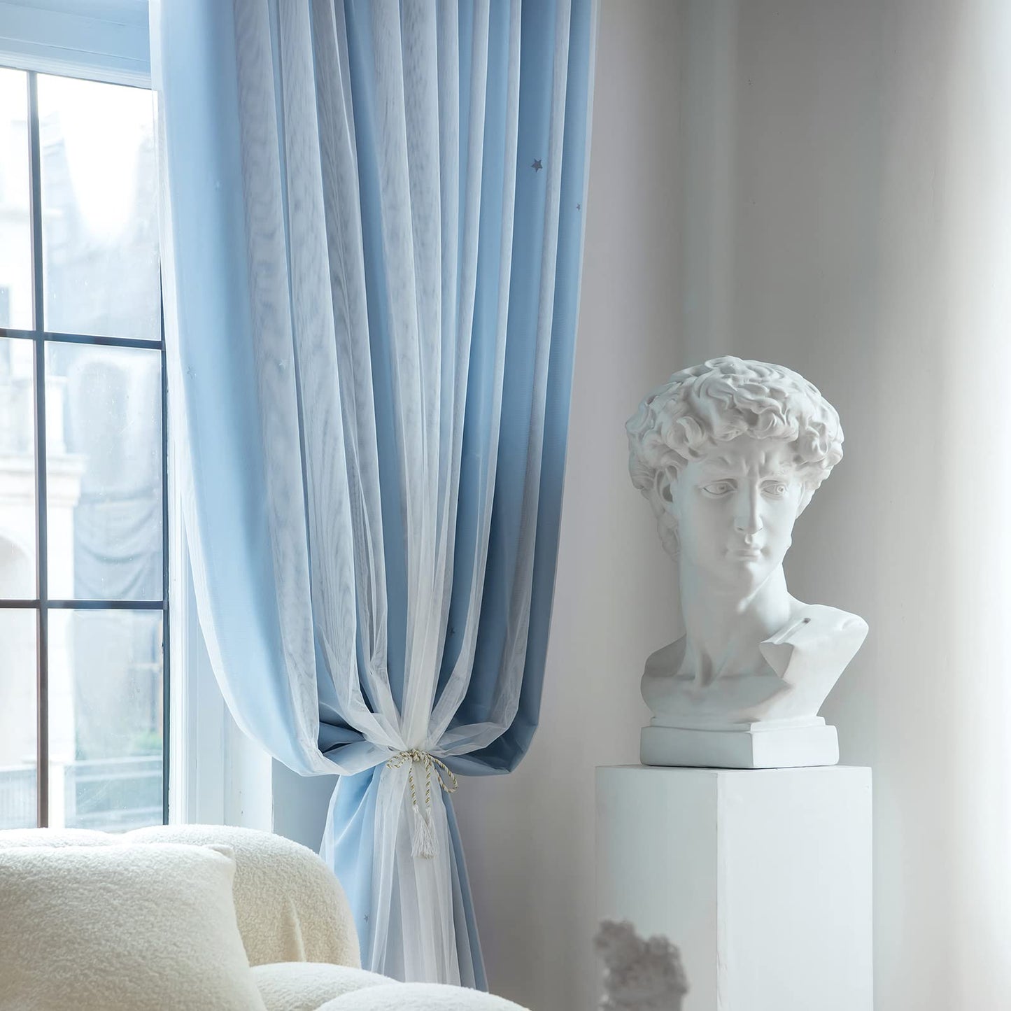 Loyala Star Blackout Curtains for Bedroom - Double Layer, Kids, Cute - 72 Inch Long, Blue, 42 x 72 Inch