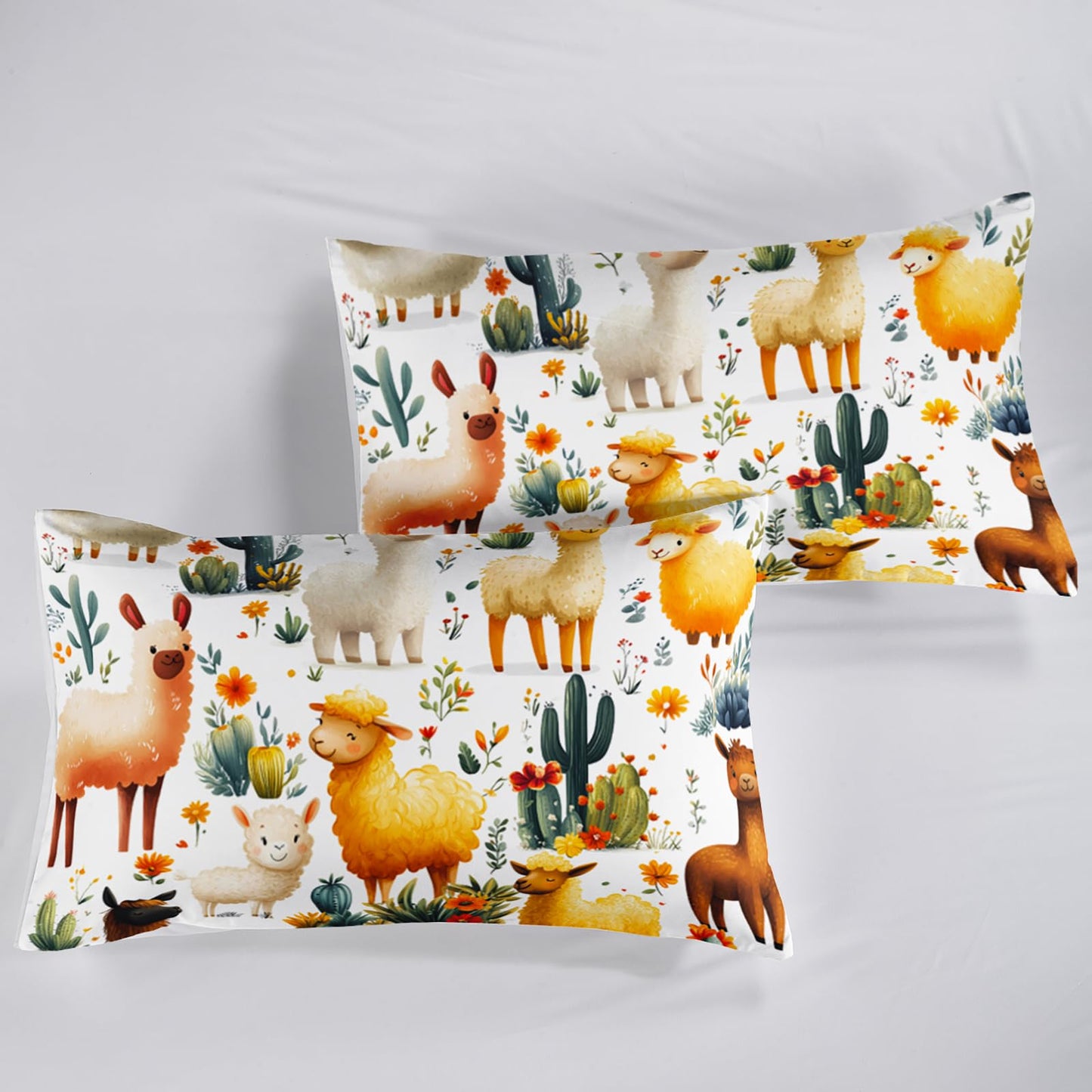 QOOMO Cute Llama Kids Bed Sheets Full Size,Kawaii Alpaca Print Bedding Sheet Set,4Pcs Cartoon Animal Deep Pocket Bed Sets with 1 Fitted Sheet 1 Flat Sheet 2 Pillowcases for Boys Girls Teens