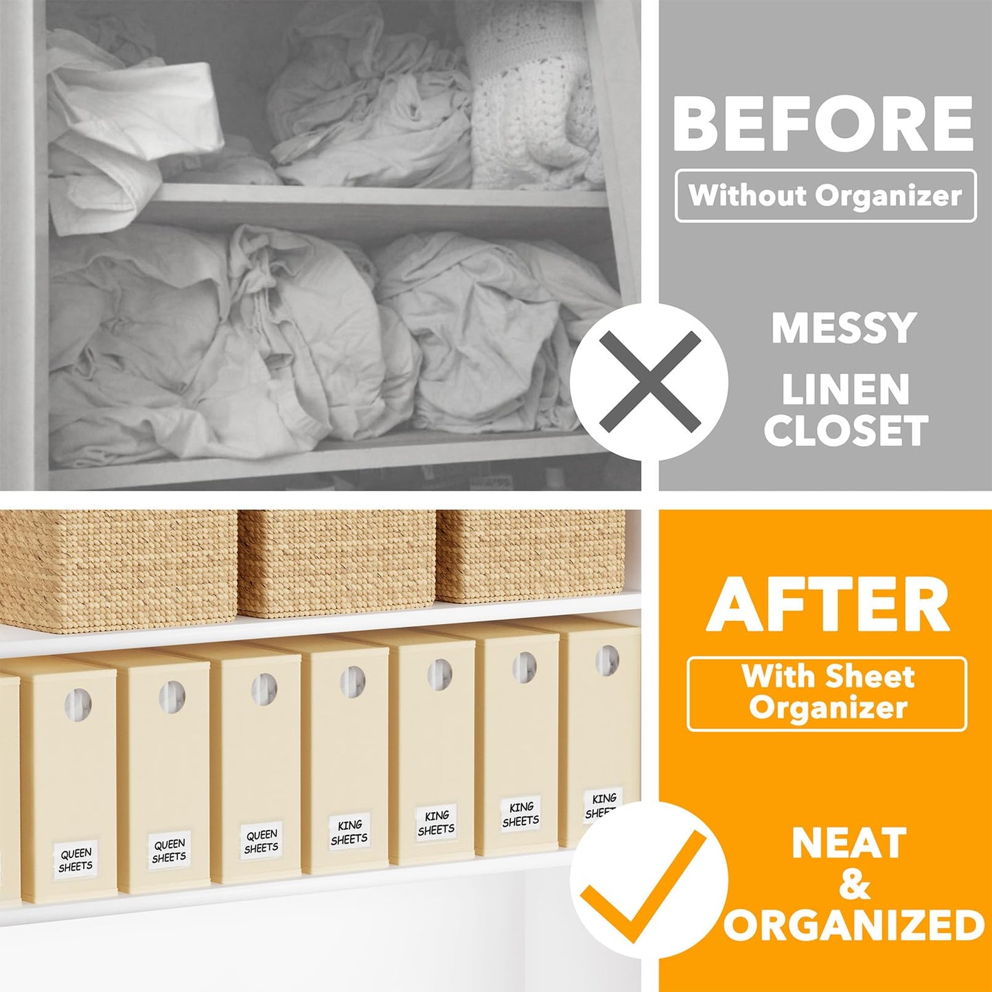 SpaceAid 8 Pack Bed Sheet Organizers and Storage, Drawer Organizer for Clothes, 12 Pack Dresser Drawer Organizer Bins