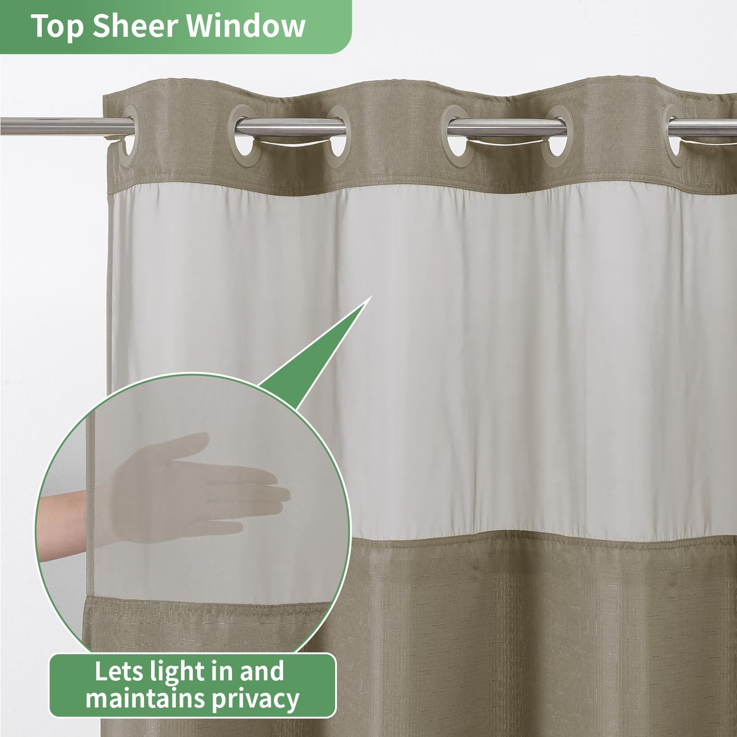 eachope Extra Long No Hook Shower Curtain with Snap-in Fabric Liner Set,Slub Textured Fabric Shower Curtains for bathroom,Hotel Style Modern Shower Curtain,Water Repellent,Washable,71x86(84),Tan/Khaki