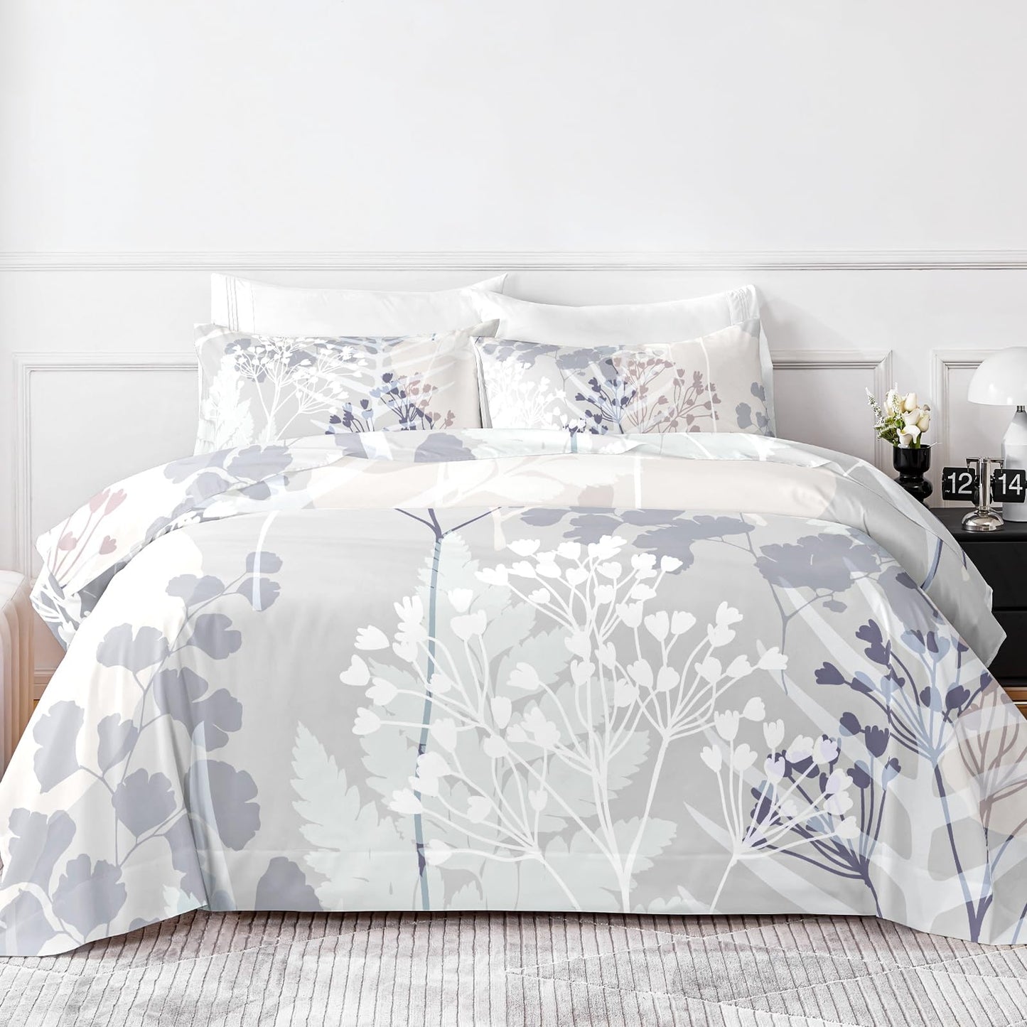 HCORA Floral King Size Sheets Set, Luxury 1800TC Hotel Quality Double Brushed Microfiber Deep Pocket Bed Sheets, Ultra Soft, Breathable and Cooling, 4PC, King