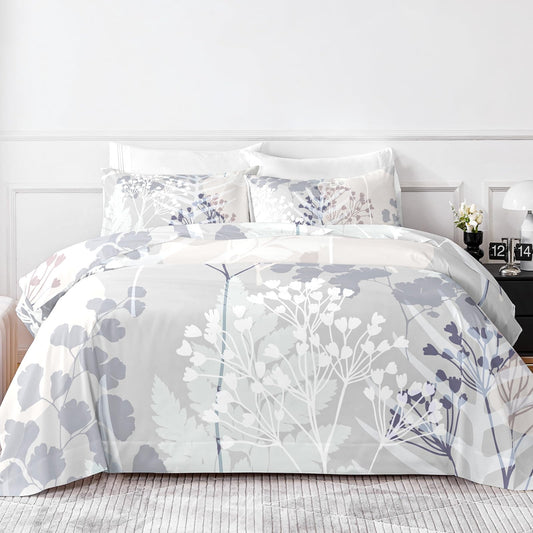 HCORA Floral Queen Sheet Set, Luxury 1800TC Hotel Quality Double Brushed Microfiber Deep Pocket Bed Sheets, Ultra Soft, Breathable and Cooling, 4PC, Queen Size