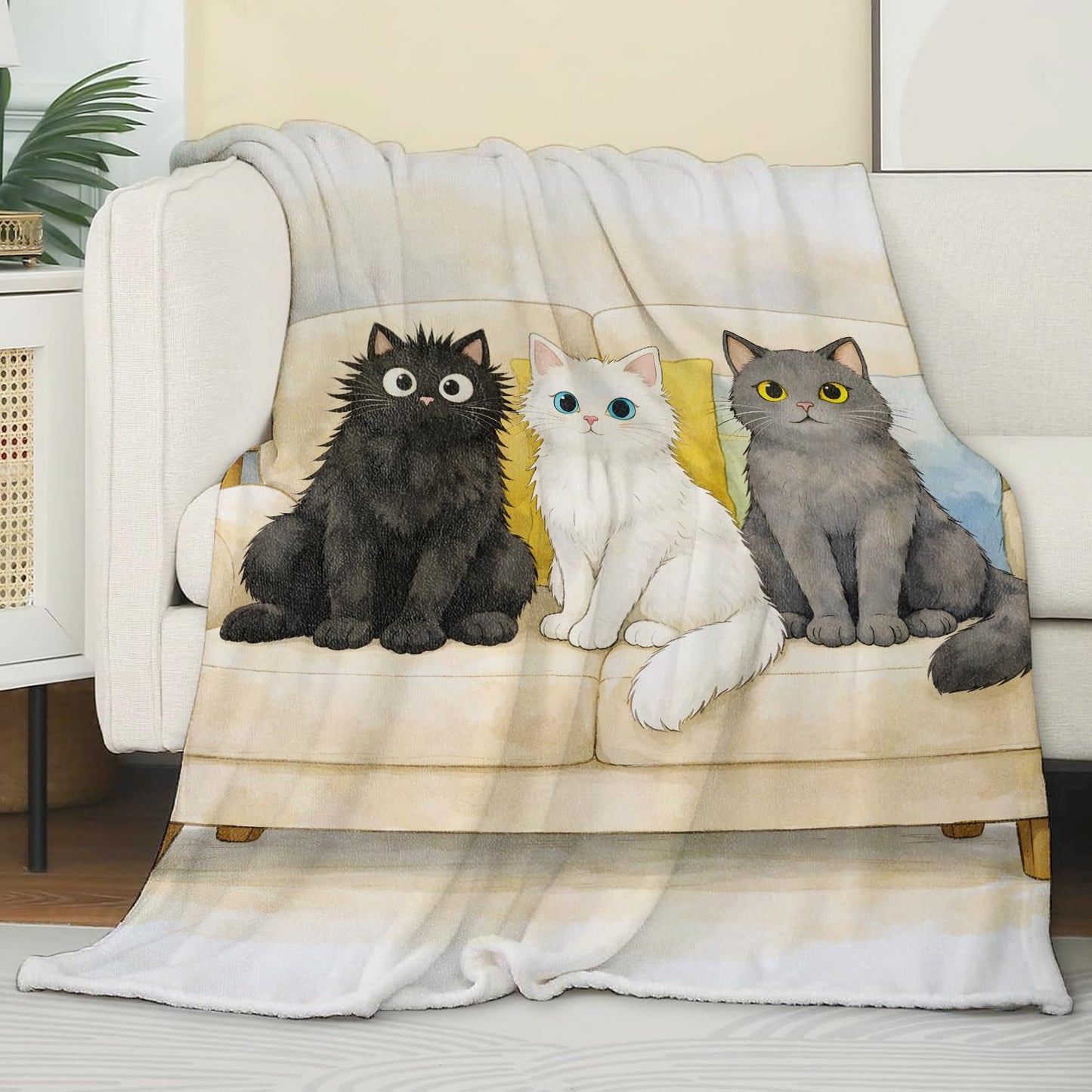 Zeleda Cute Cat Cozy Throw Blanket for Couch Sofa Bed, Soft Flannel Playful Kitten Blankets for Kids Girls Boys Teens, Warm Lightweight Adorable Whimsical Throws for Room Decor Gifts, 50x60 Inches