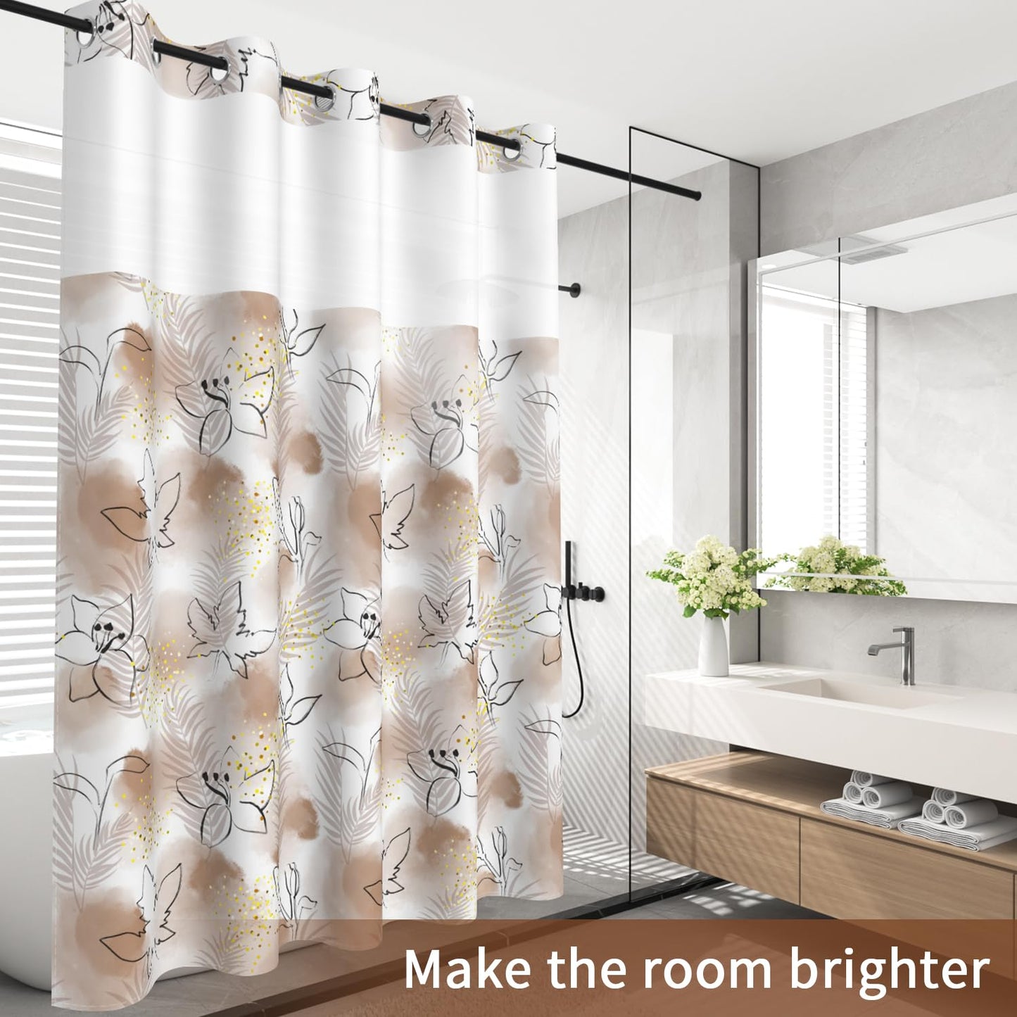 NAEMBCU No Hook Shower Curtain with Snap in Liner Set FYZZ00003