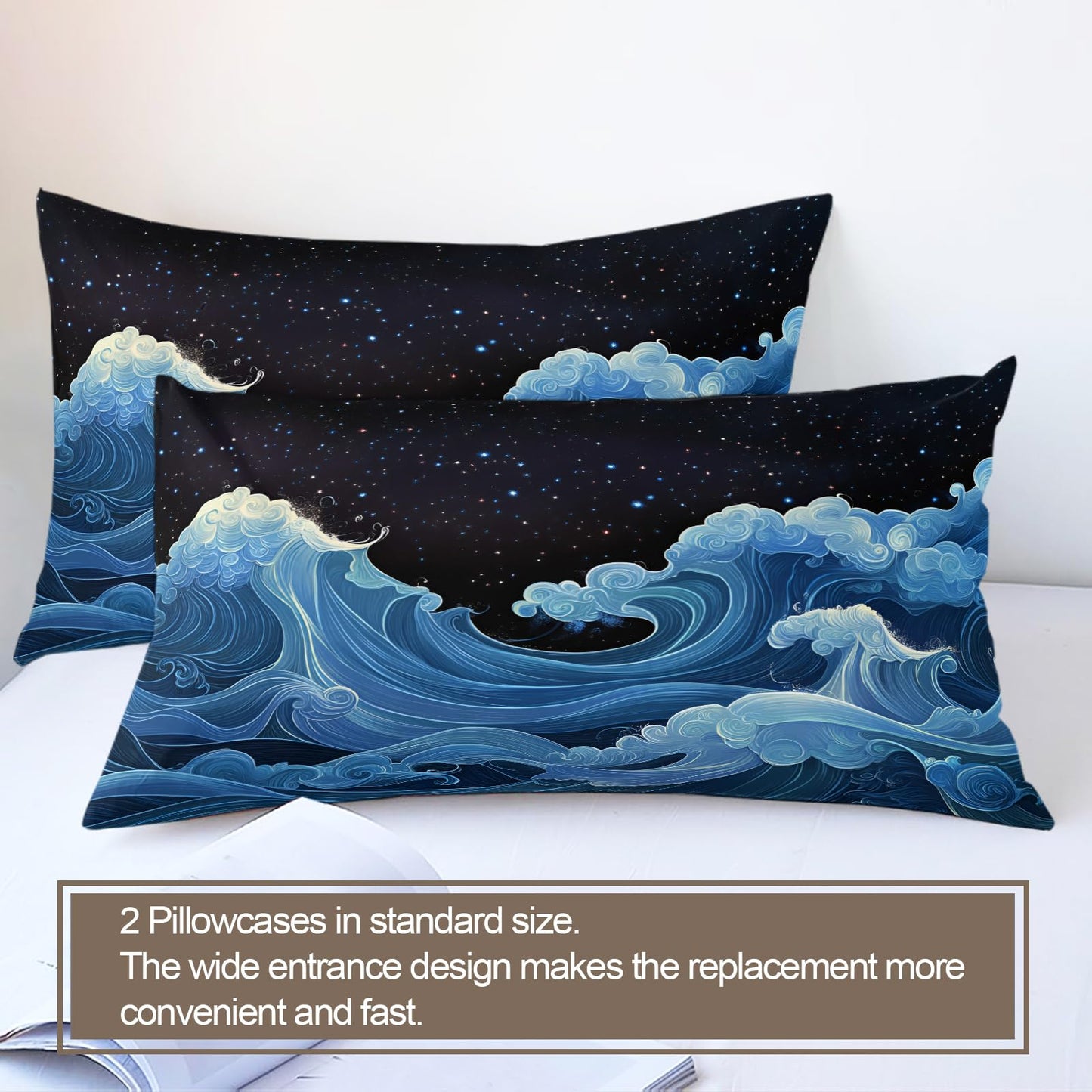 GKPLY Starry Ocean Bedding Comforters, Japanese Wave Duvet Cover, Cosmic Water Comforter Set, Reversible Print - Fantasy Sea Bedding Duvet Cover & 2 Pillowcases, California King