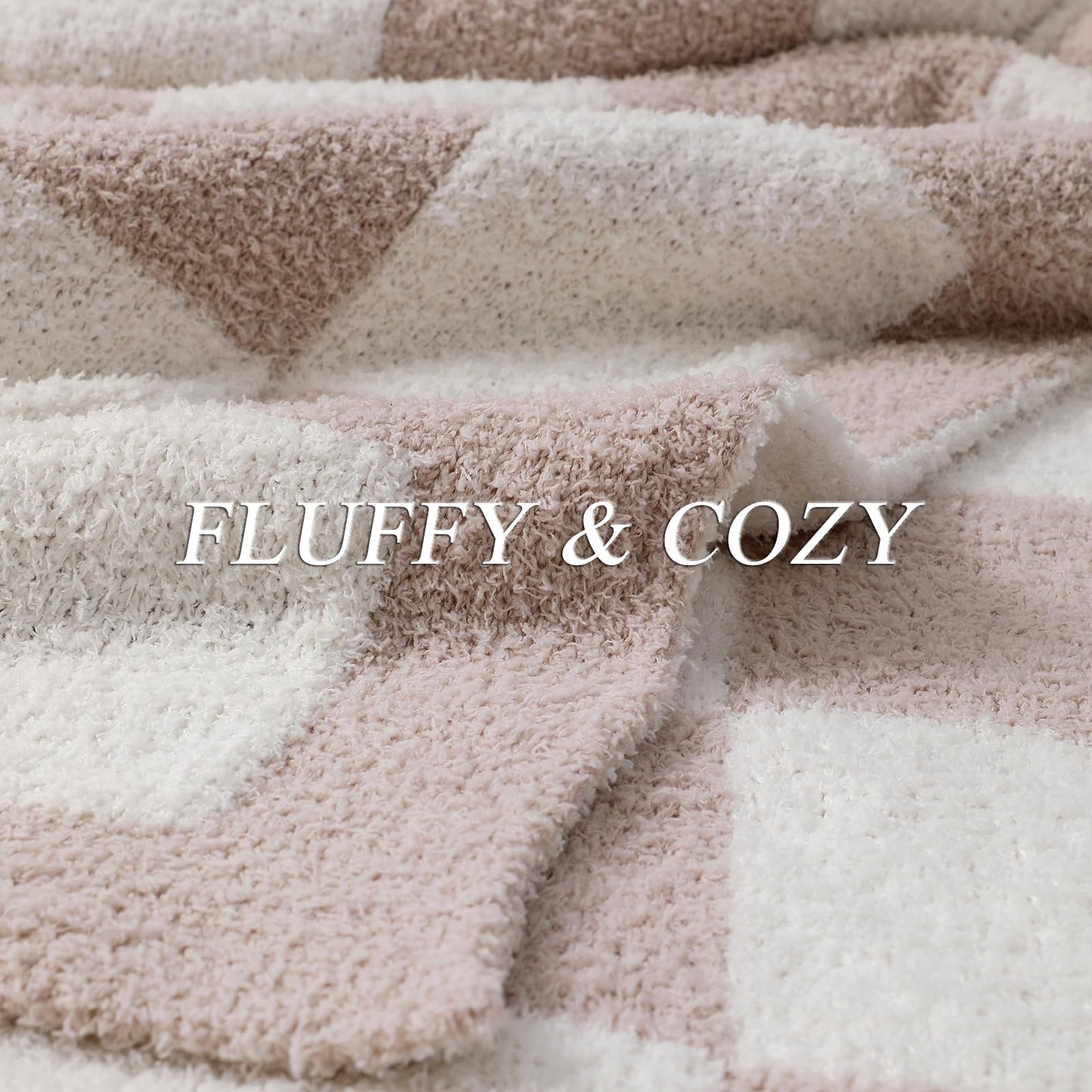 bearberry Fuzzy Checkerboard Grid Throw Blanket Soft Cozy Warm Microfiber All Season Blanket Decor for Couch Sofa Bed Travel Home (Cream, 50''x60'')