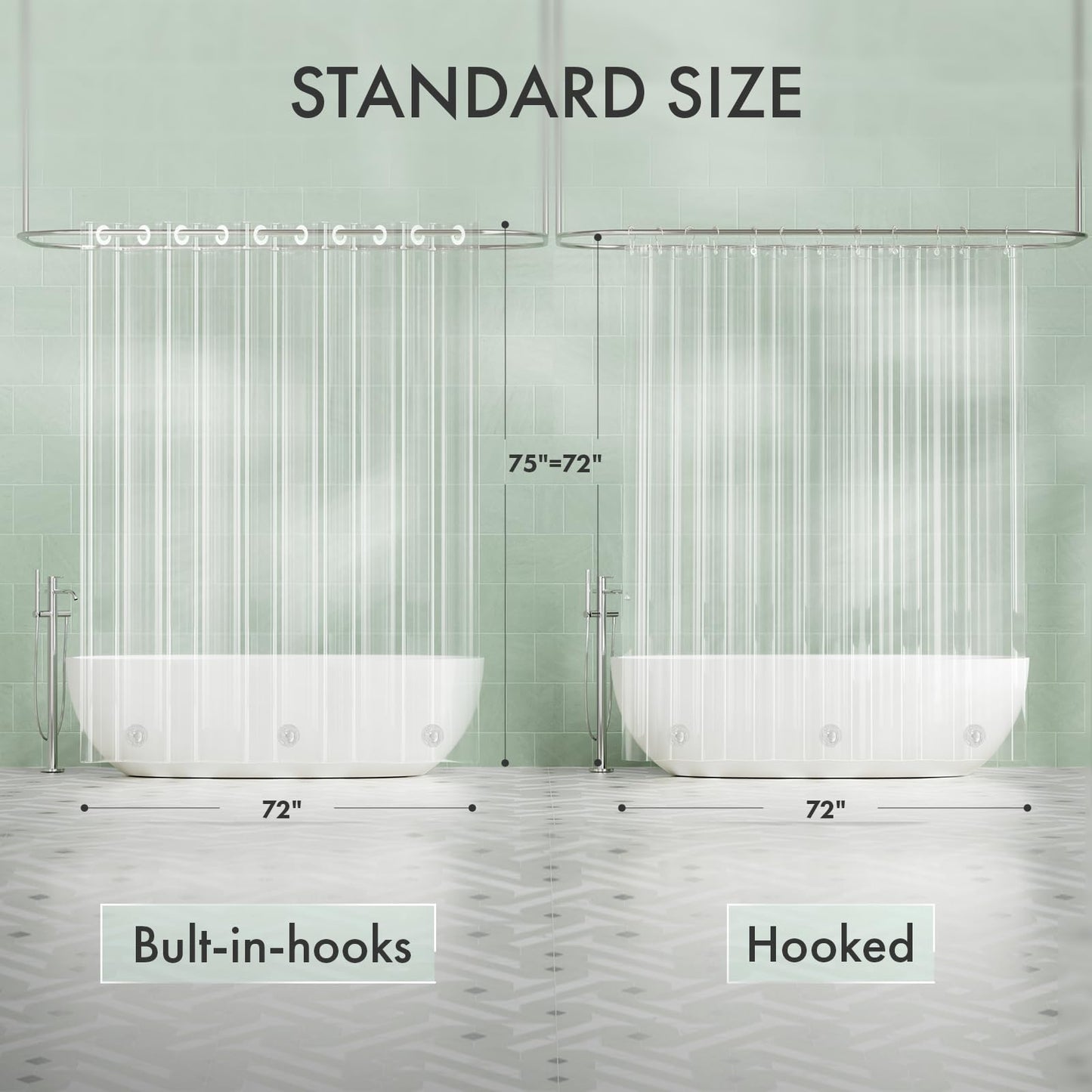 AmazerBath No Hook Shower Curtain and Liner 3-in-1, 100% EVA Luxury Soft Heavy Duty Clear Shower Liner, 72x75 Hookless Shower Curtain with 3 Heavyweight Stones