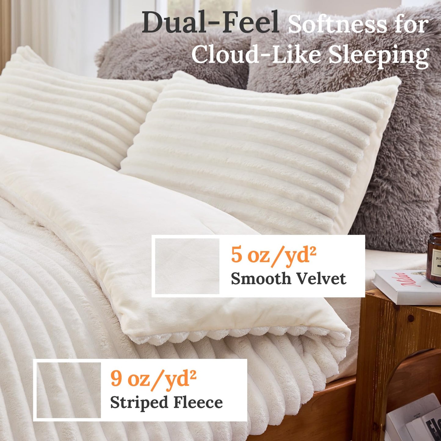 Sasttie King Comforter Set 3 Pieces - Super Soft Fleece Comforters King Size, 1 Luxury Warm Fuzzy Marshmallow Comforter with 2 Pillow Cases, Faux Fur Down Alternative Bedding Set, Cream White