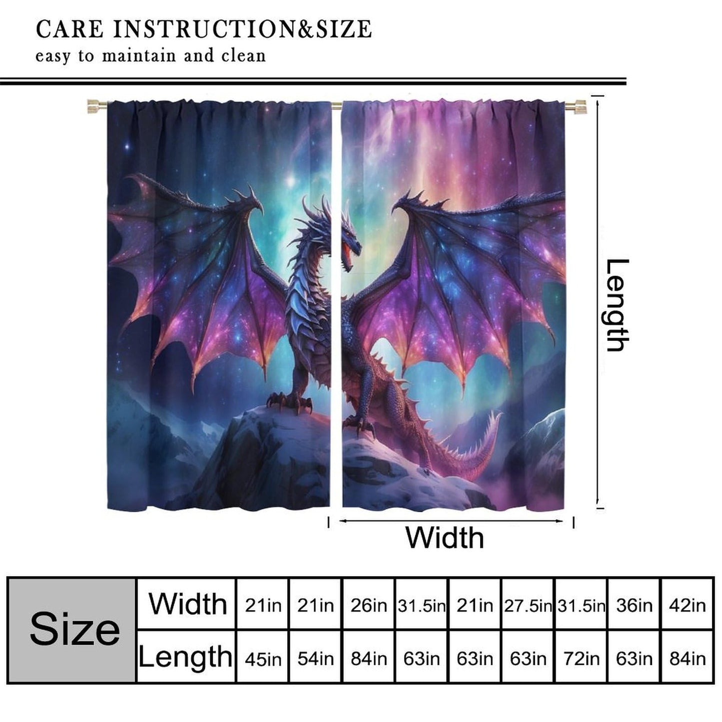 Fantasy Dragon Curtains for Bedroom,Mystic Magic Star Epic Adventure Fantasy Wings Fire-Breathing Dragon Animals Dragon Window Drapes Print for Kids Boys Girls Living Room 42x45in (No Blackout)
