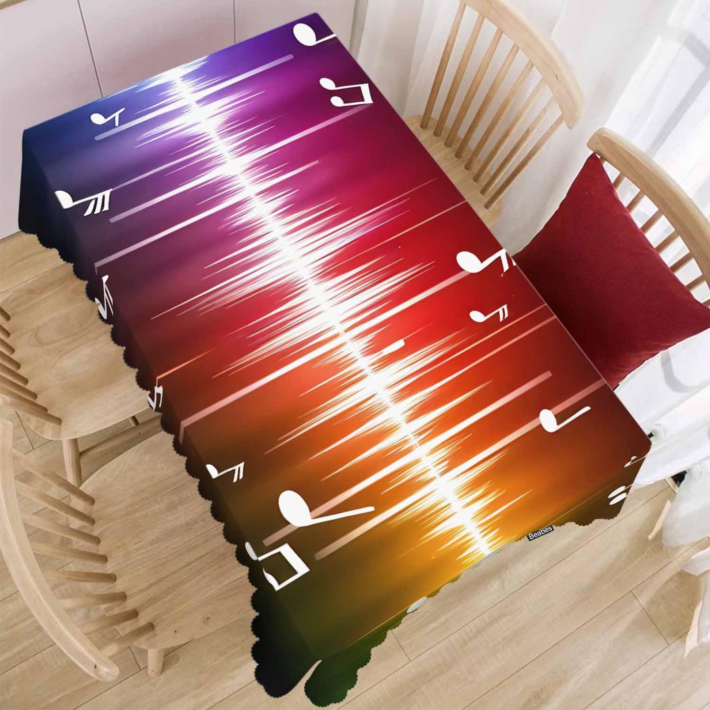 Beabes Music Notes Dinner Tablecloth Table Cover, Rainbow Spectrum Pulse Music Notes Hippie 52x70 Inch Table Cloth Dust-Proof Table Cover Protector for Home Restaurant Picnic Camping BBQ