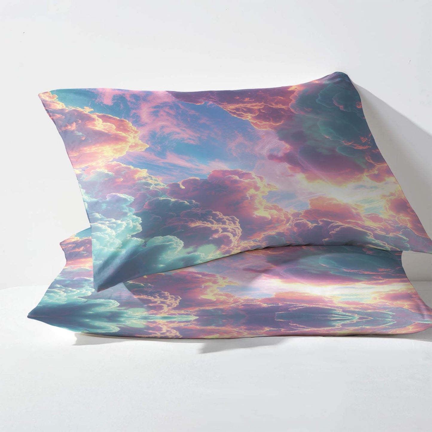 NOGAWA Colorful Cloud Sheets King Size, Sun Landscape Bed Sheets, Patterned Bedding Sheets & Pillowcases 4 Piece Set - Soft Microfiber Deep Pocket Fitted Sheet & Flat Sheet & 2 Pillow Cases