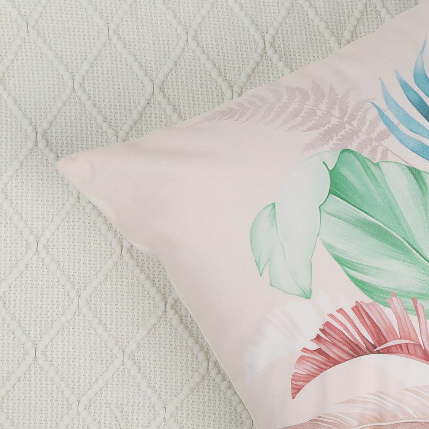 Bonhause Tropical Leaves Throw Pillow Covers 18 x 18 Inch Set of 4 Pink Green Palm Leaf Decorative Pillow Cases Soft Velvet Cushion Covers for Couch Sofa Bed Home Decor