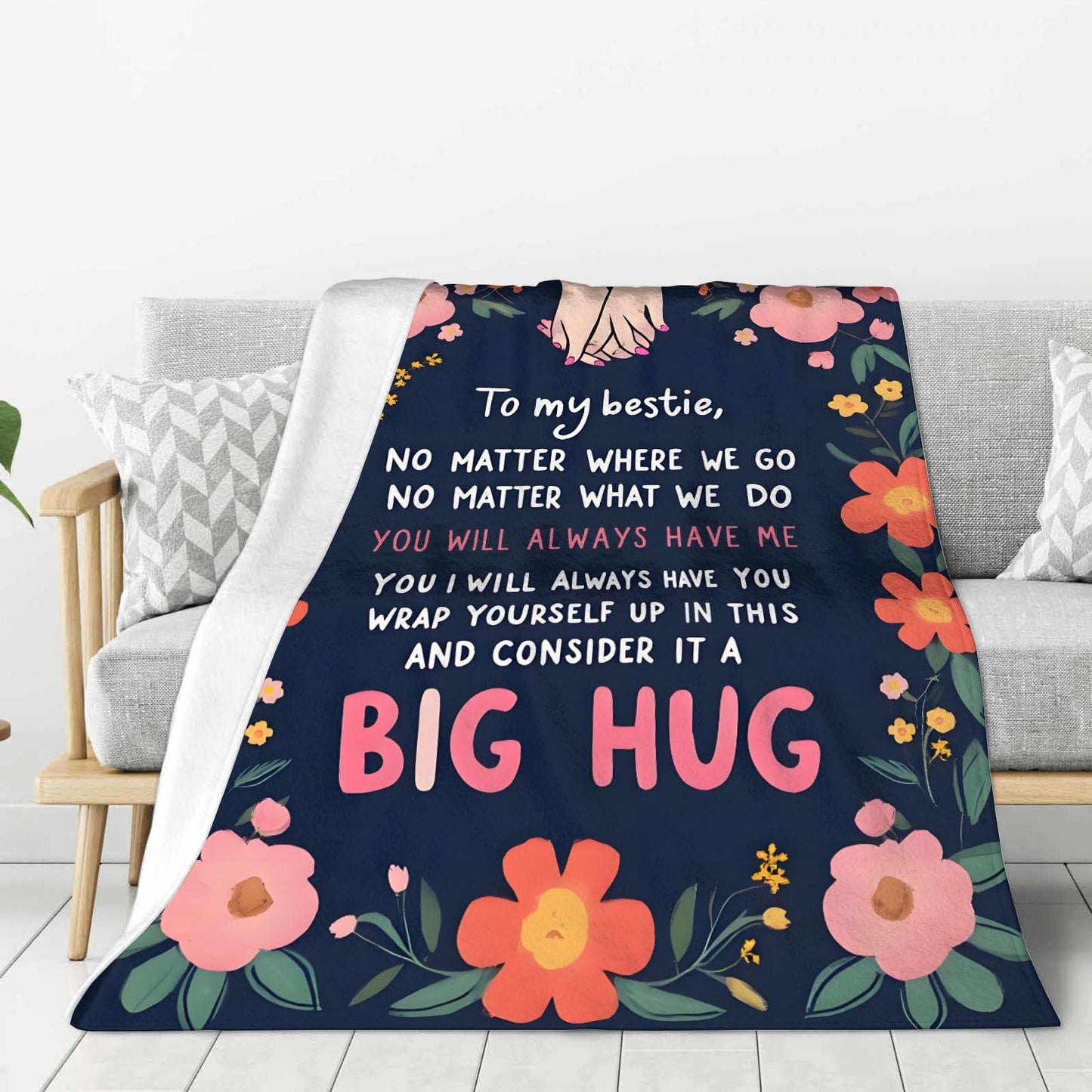 Sending You A Big Hugs So Its There When You Need It Blanket Cozy Flannel Comfort Throw Sympathy Healing Gift Encouragement Blanket for Family and Friends (White 18, 50x60in(127cm*153cm))