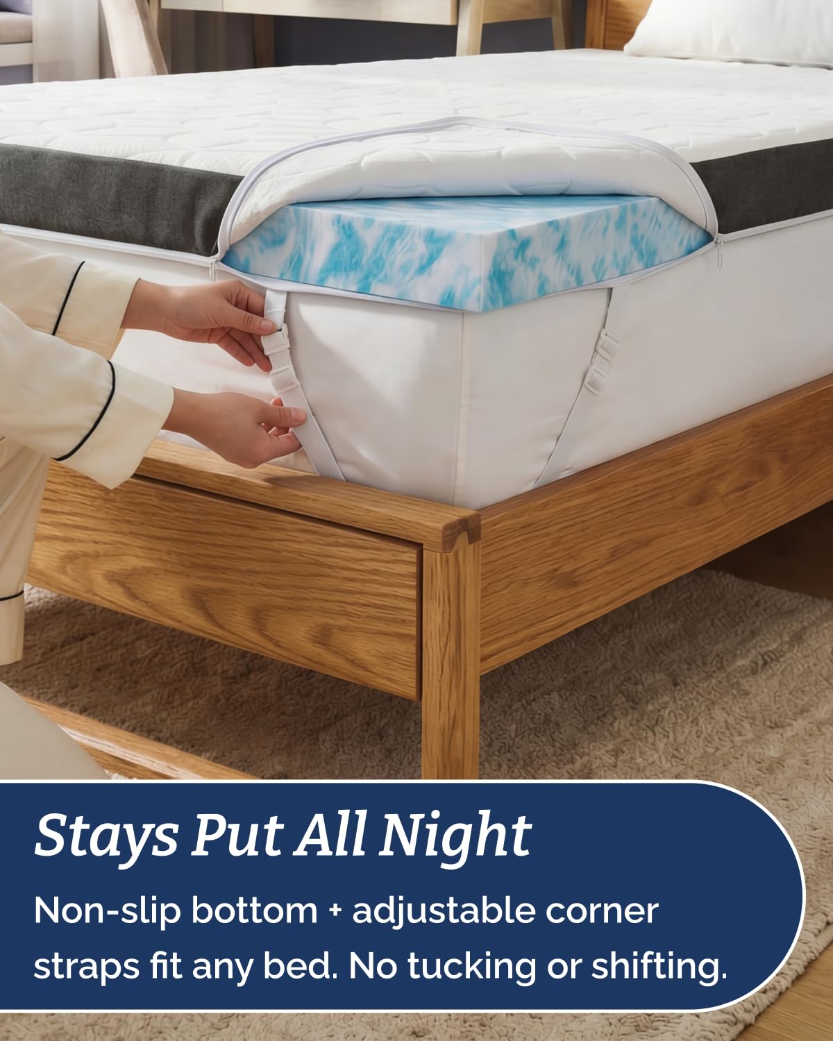 Mattress Topper - 3 Inch Memory Foam Mattress Topper with Cooling Cover for Hot Sleepers - Plush, Thick & Comfy - Pain & Pressure Relief - Full Size Mattress Pad with Straps & Removable Washable Cover