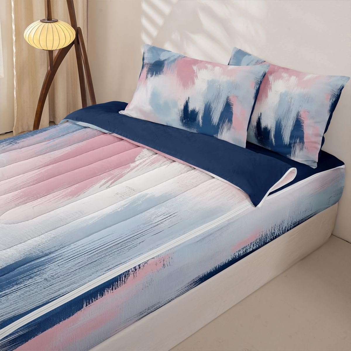 jejeloiu Abstract Comforter Set Twin Modern Art Zipper Bedding Set for Kids Boys Girls Luxury Bed in a Bag Microfiber with 2 Pillow Cases