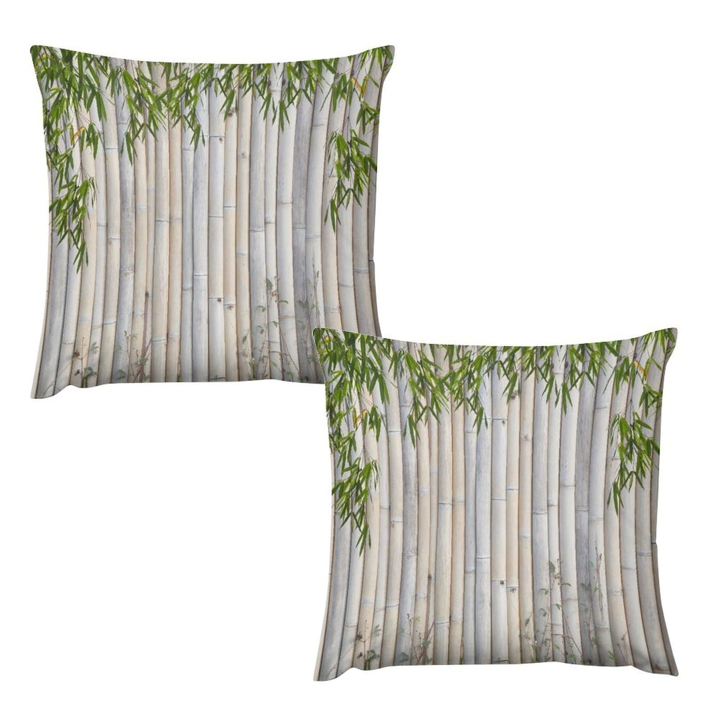 Bamboo Pillow Covers Set of 2,Japanese Asian Plant Nature Beige Brown Throw Pillow Covers 16x16 Inches Cotton Square Pillow Cover Set for Couch Bed Living Room Outdoor 16 "x16