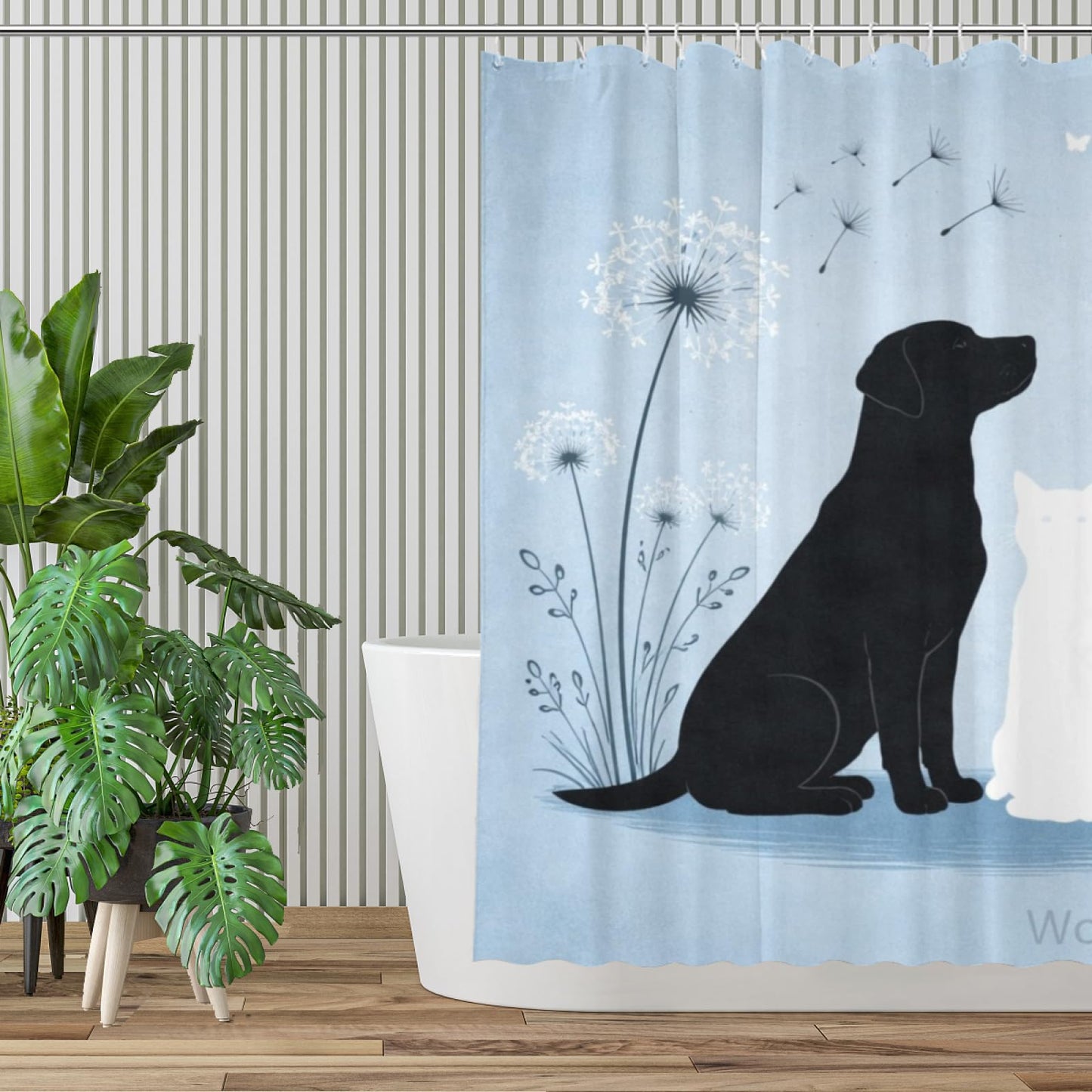 Wordatu Cat & Labrador Retriever Bathtub Bath Curtain Cute Pet Animal Bathroom Waterproof Shower Curtain 72x72 with 12 Hooks