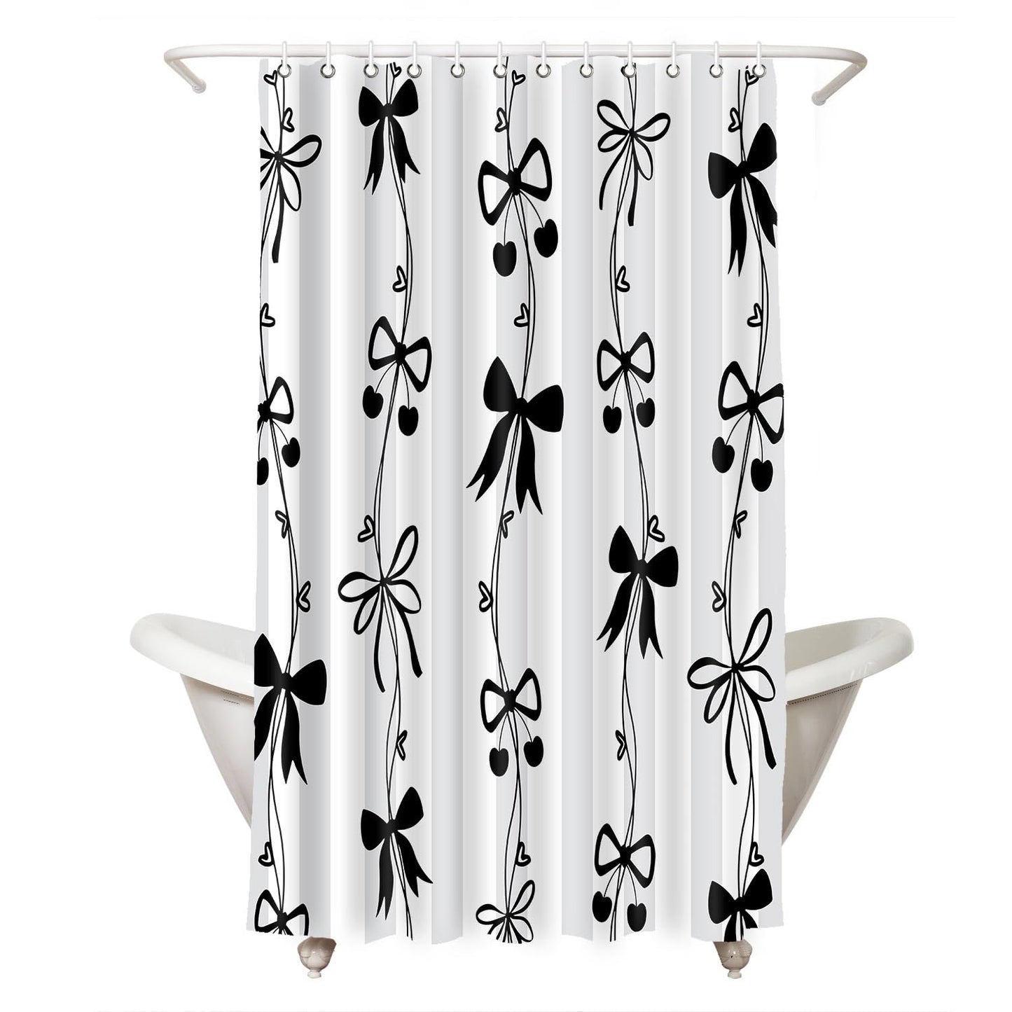 LshyMn Cute Bowknot Shower Curtain 72x72 Inches Preppy Cartoon Beautiful Black Bow Shower Curtains Set,Modern Aesthetics Girl Bathroom Decor for Hotel Restroom YLDWMN7GM