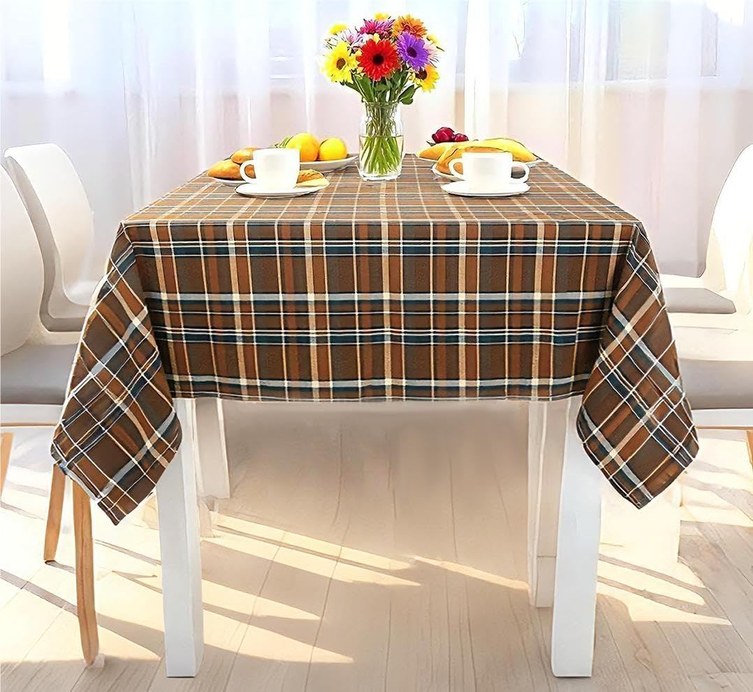 SKNSOFT Square Plaid Tablecloth Brown Table Cloth,Kitchen Dining Tabletop Decoration Checkered Table Covers for Outdoor and Indoor Dining,52 L x 52"