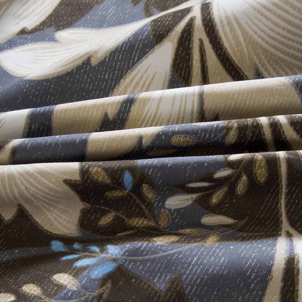 NATURETY Bedding Fitted Sheet with Deep Pocket,Leaf Designs Printed Thicken Fabric Bed Sheets (Gray Leafs, Twin)