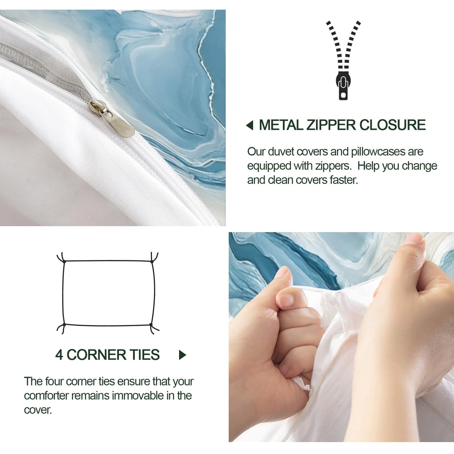 PAISUOQ Marble Bedding Sets Full Blue Marble Comforter Cover with Zipper Ties, Fluid Texture Duvet Cover with 2 Pillowcases, 3 Pieces，Bedroom Decor & Gifts