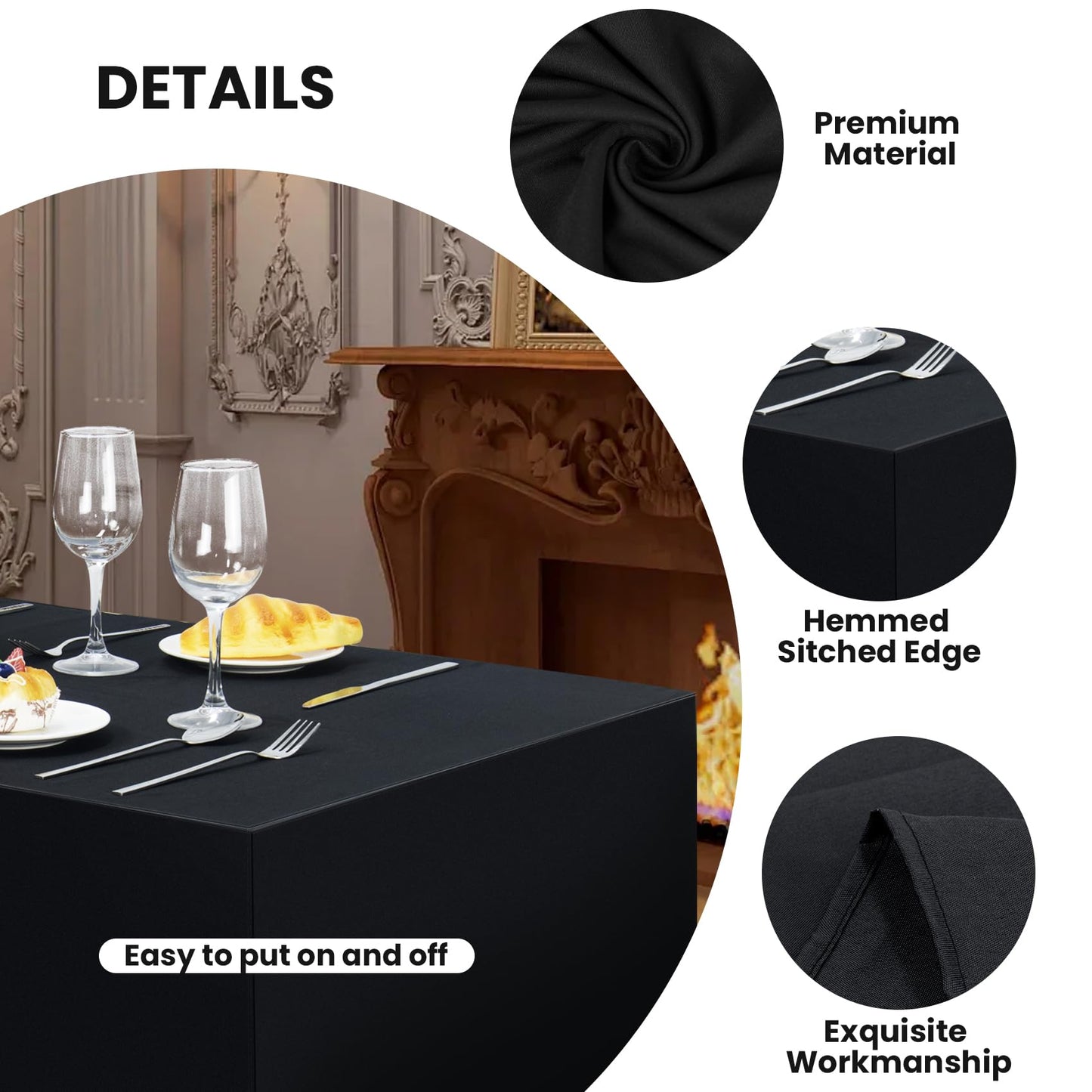 Ascoza 2 Pack Fitted Tablecloth for 6 Foot Rectangle Tables 72 x 30 Inch Black Table Covers Water Resistant Polyester Table Cloth for Wedding, Parties,Display, Trade Show (Black)