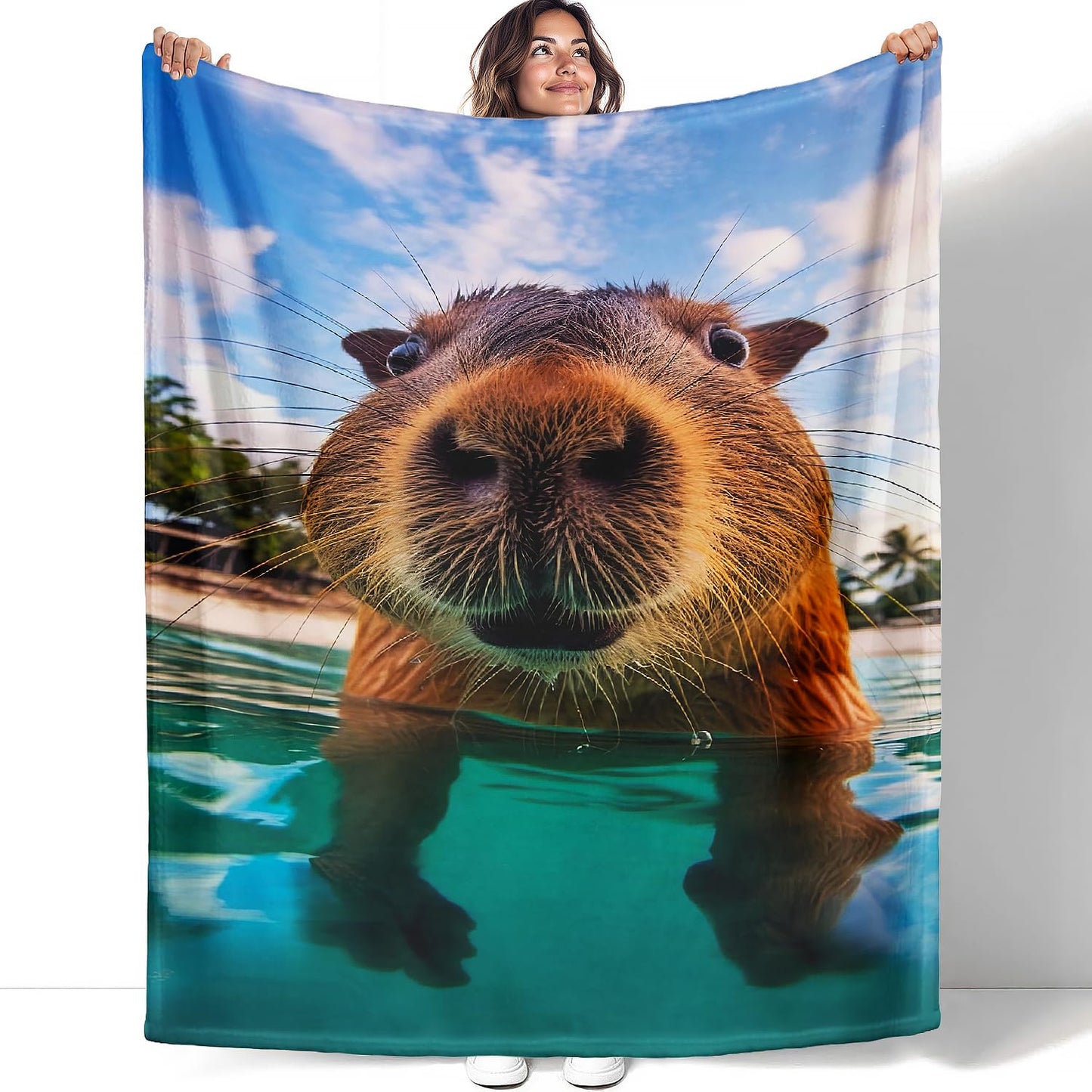 YISUMEI Capybara Gifts Throw Blanket, 50"x60", Funny Swimming Capybara Cozy Blanket for Women, Kids and Teens, Ultra Soft Plush Fleece Flannel Blanket for Couch & Bed, Room Decor