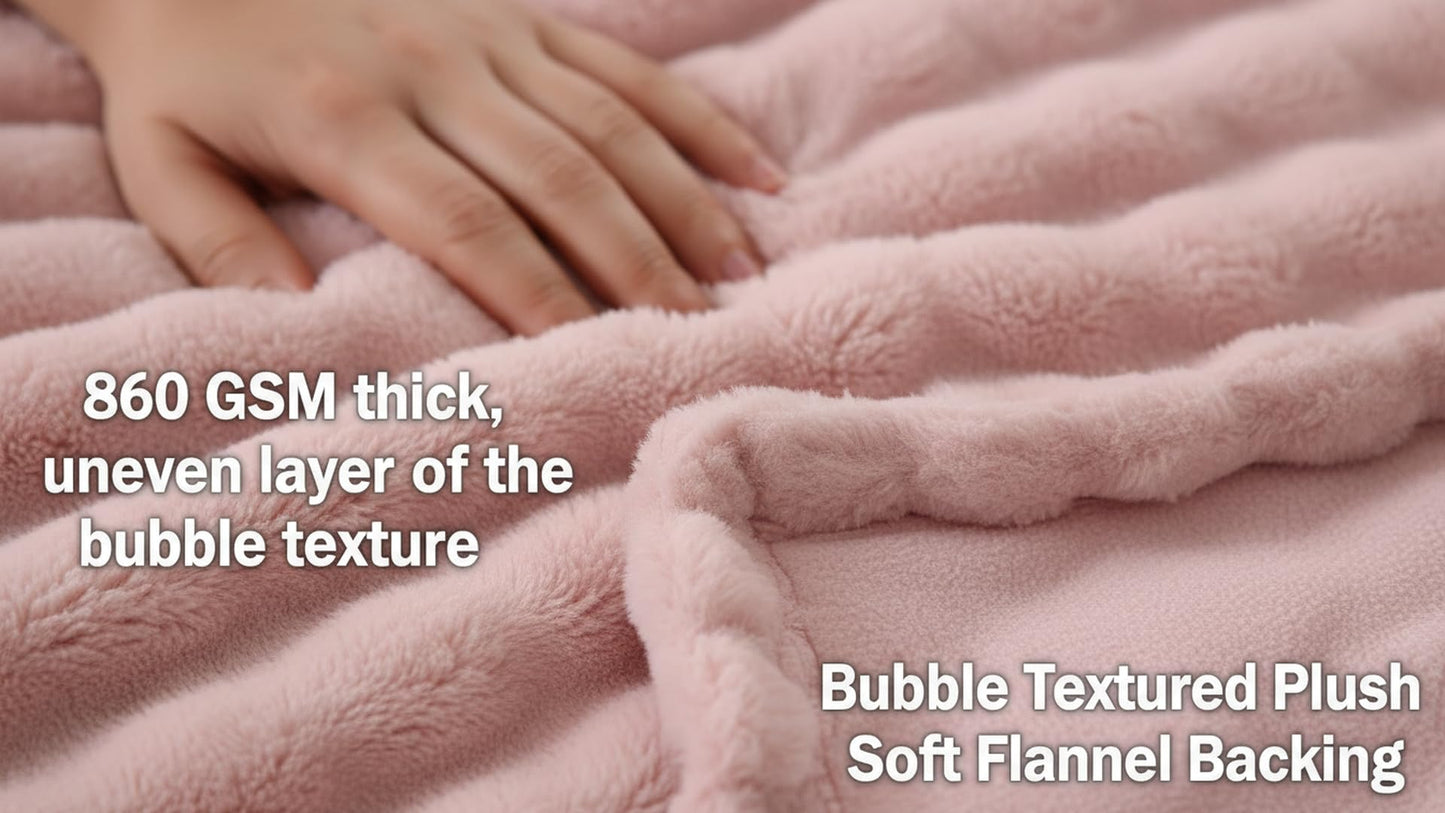 Thistleap Faux Fur Throw Blanket, 50x60 Inch Bubble Textured Plush Couch Bed Throw, Ultra Soft Cozy Decorative Blanket, Machine Washable for Home Decor, Light Pink