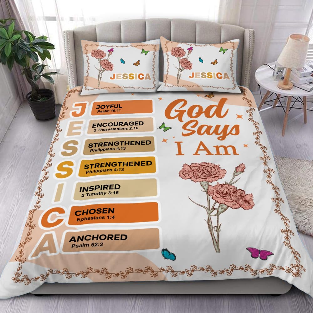 ONPRINTS Christian Bedding Set – Inspirational Bible Verse Comforter – Religious Bedding for Women, Faith Gift for Mom, Daughter, Sister, Birthday & Religious Gifts (God Says I am #2)